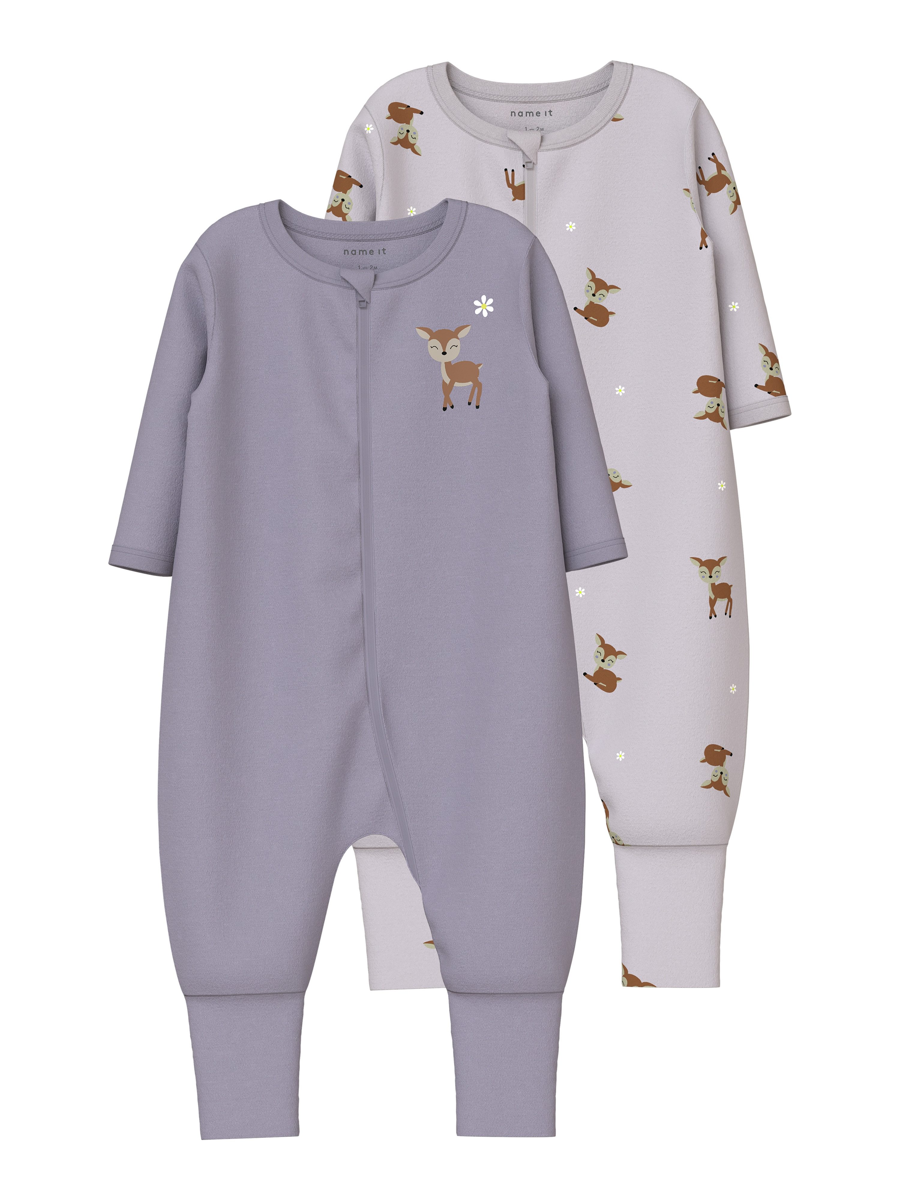 Name It Schlafanzug NBFNIGHTSUIT 2P ZIP FF LILAC DEER NOOS (Packung, 2 tlg)
