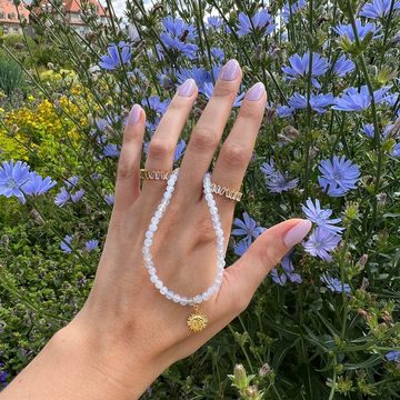 Brandlinger Perlenkette Halskette Santorini, Silber 925 vergoldet, Mondstein Perlenkette mit abnehmbarer Sonne