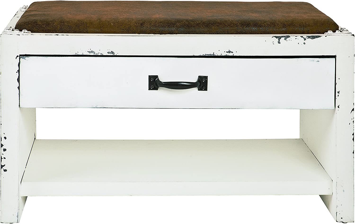 HAKU Hockerbank HAKU Möbel Schuhbank - weiß-braun-vintage - H. 42cm x B. 72cm (1 Stück)