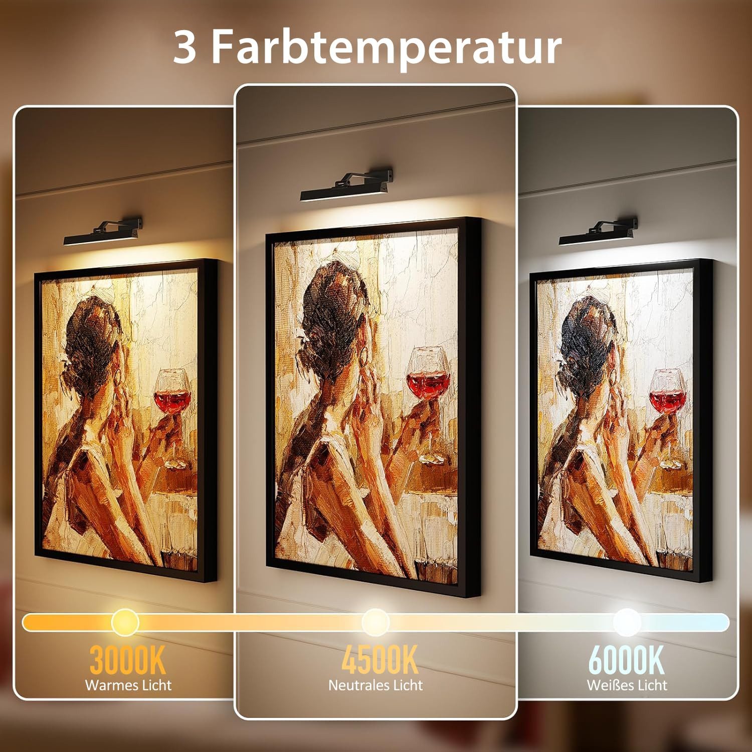 AIBOO Wandleuchte Aufladbare LED Wandleuchte mit Fernbedienung, Magnetische Montage, LED fest integriert, Warmweiß, Neutralweiß, Kaltweiß, 3 CCT Farbtemperaturen, 40cm/60cm, für Foto‑& Kunstbeleuchtung
