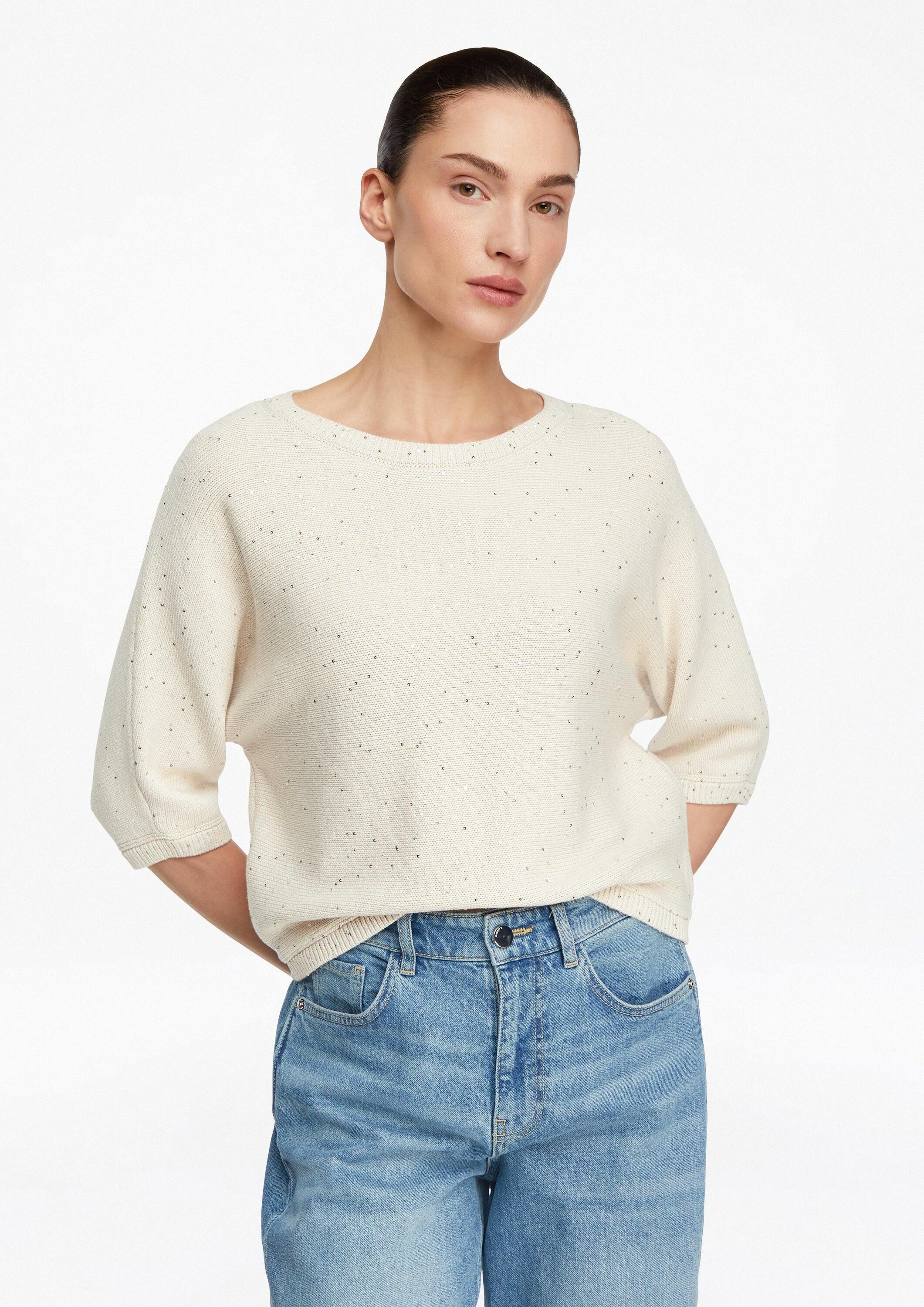comma 3/4 Arm-Pullover Strickpullover Fledermaus-Pullover mit Pailletten