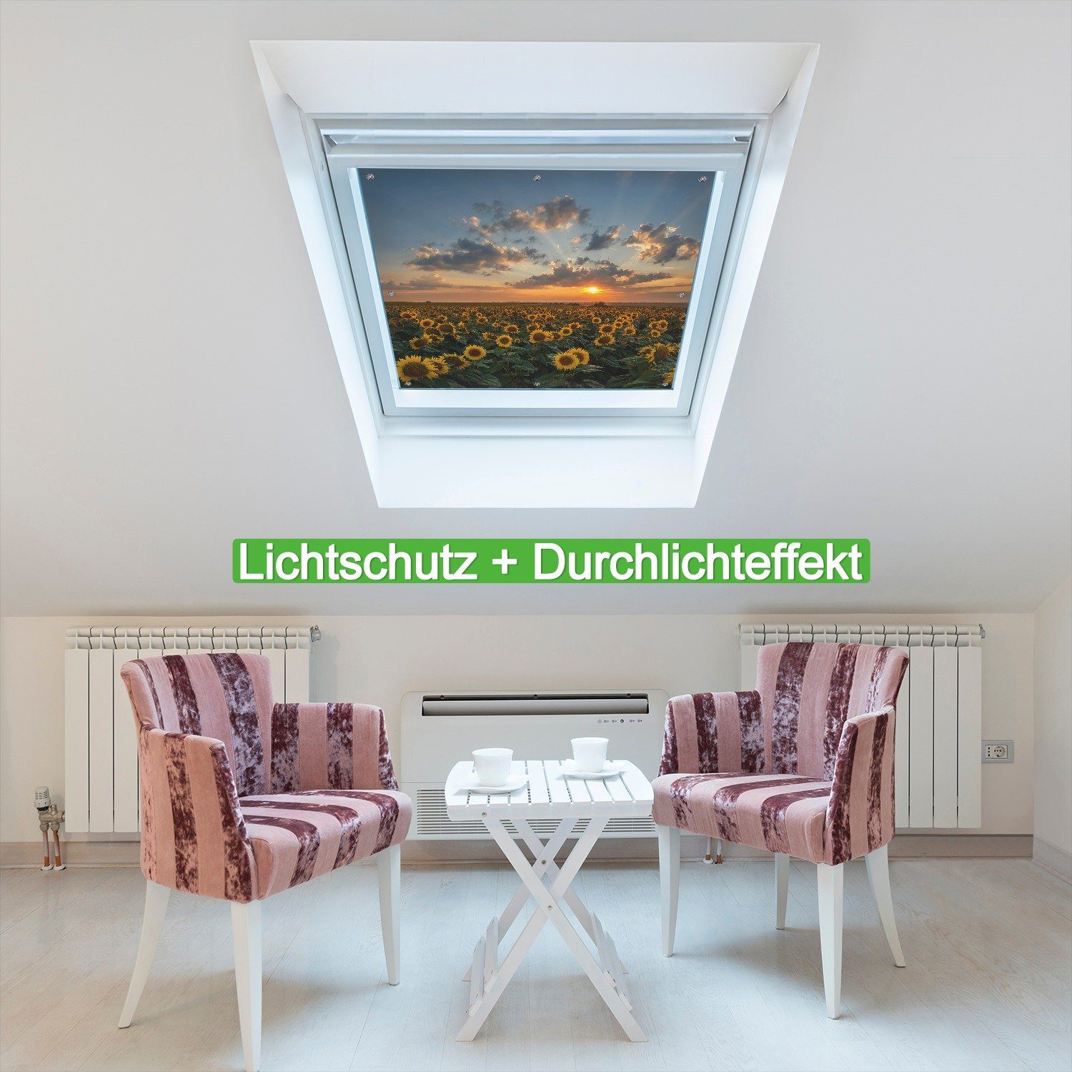 mit und Sonnenschutz mit Sonnenuntergang, wiederablösbar Saugnäpfen, vor wiederverwendbar blickdicht, Wolken Sonnenblumenwiese Wallario,