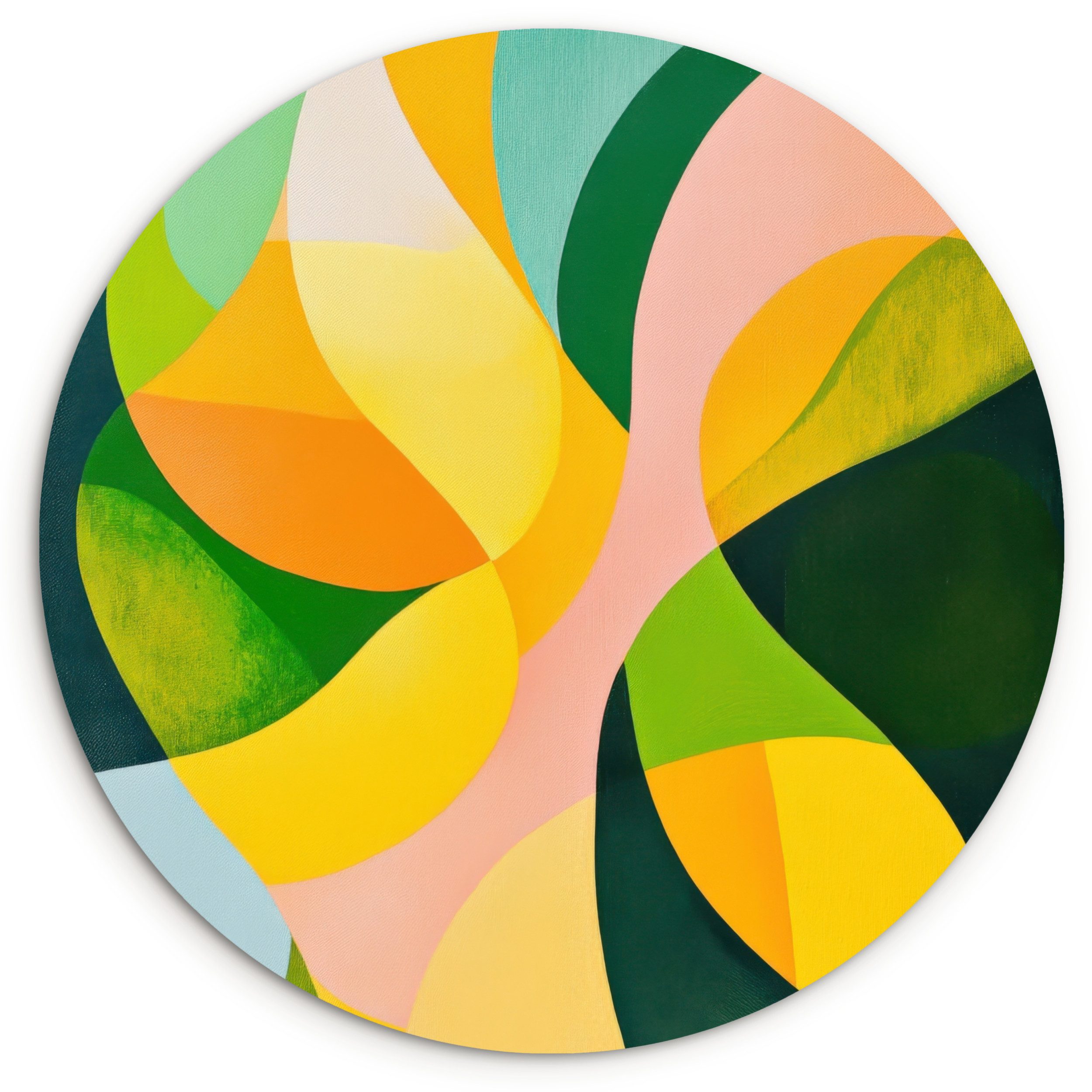 MuchoWow Gemälde Abstrakt - Gelb - Rosa - Grün, Fotodruck (1 St), Kreis Wanddekoration, Rundes Wandbild, 30x30 cm