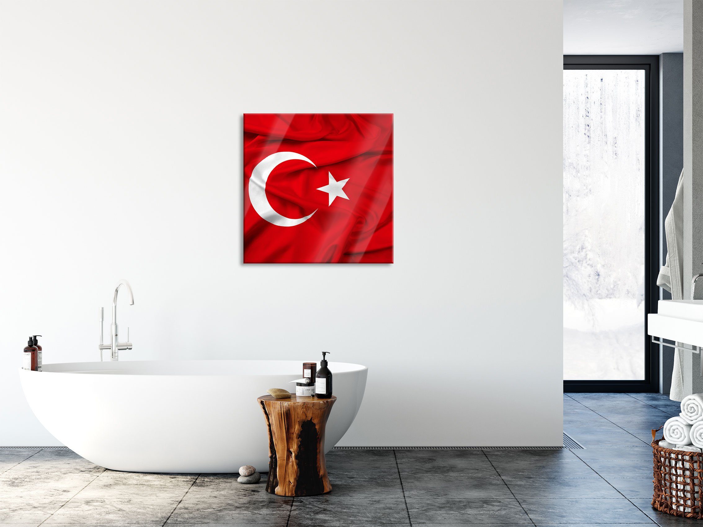 (1 Echtglas, Aufhängungen flag St), aus Flagge flag Türkei und Glasbild Glasbild Pixxprint inkl. Abstandshalter Türkei Turkey Turkey Flagge,