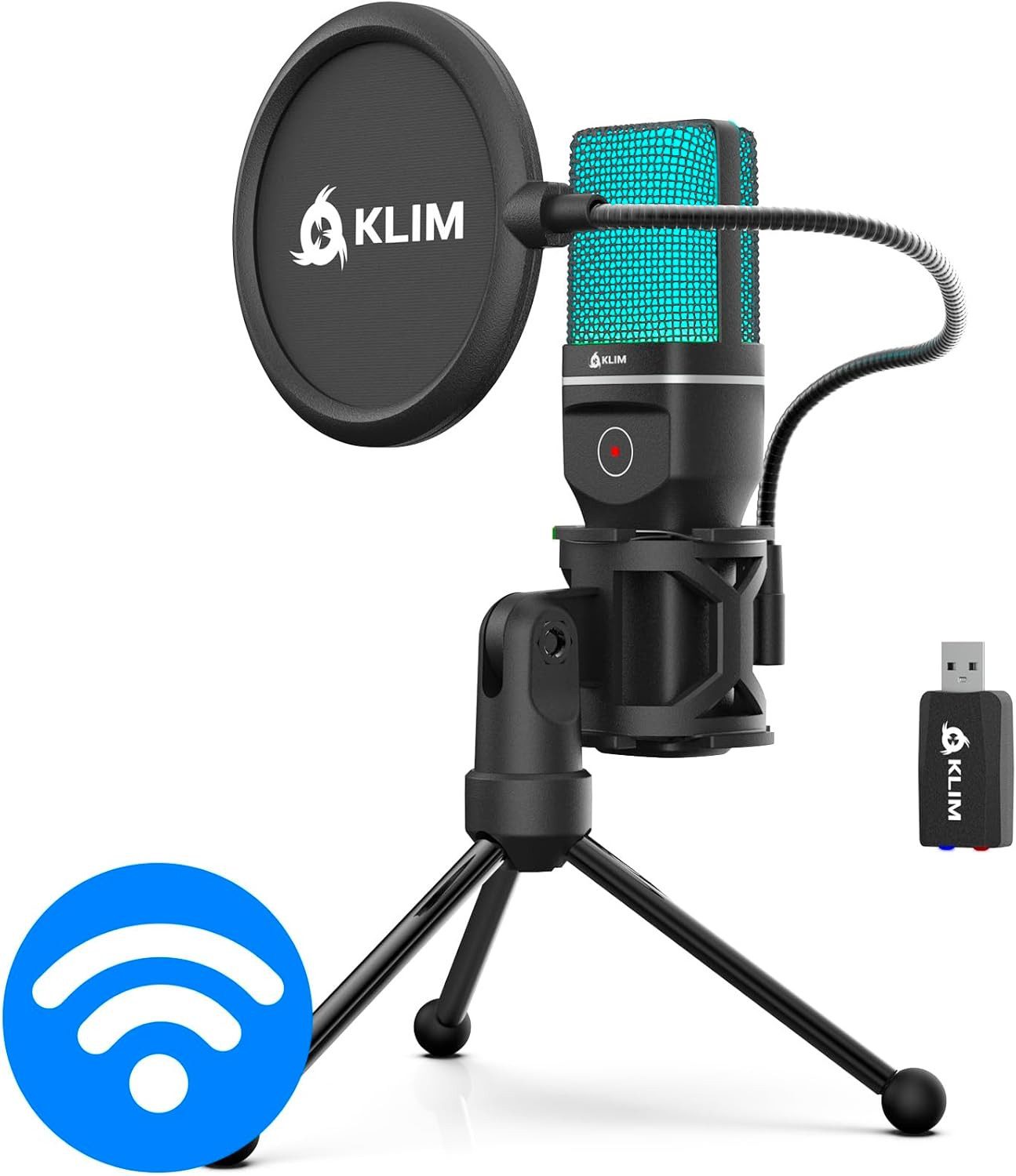 KLIM Standmikrofon Muse (Streaming-Mikrofon mit Popfilter), kabelloses Mikrofon, Kompatibel mit PC, Mac, PS4, PS5, Switch, USB-C