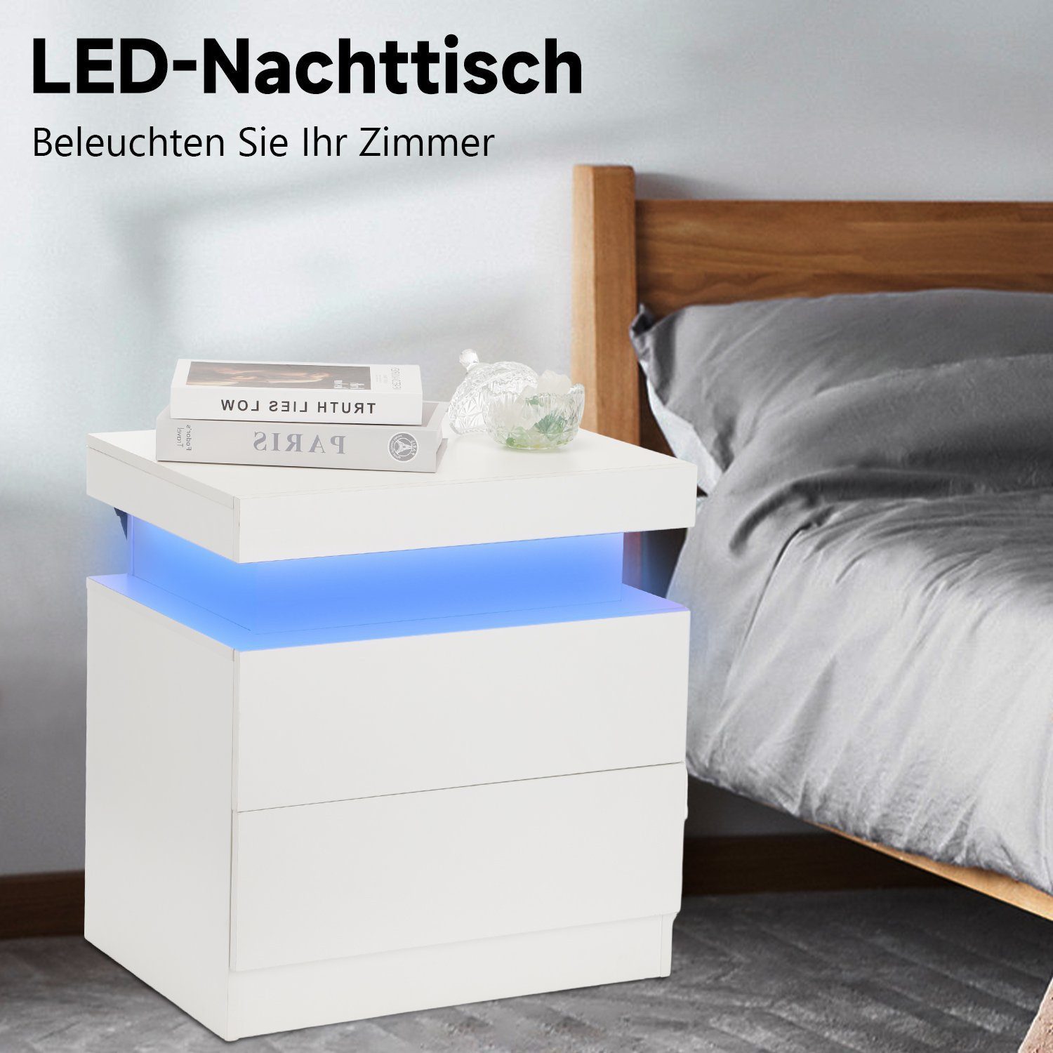WILGOON Nachttisch Hochglanz Nachttische mit LED-Licht, günstig online kaufen