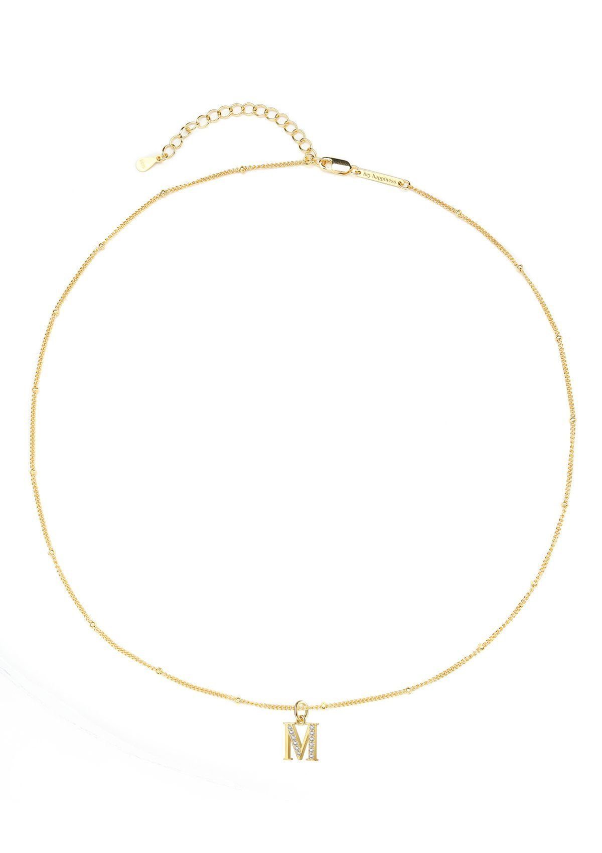 Hey Happiness Silberkette mit Buchstaben Anhänger A–Z, mit Zirkonia, 925 Silber Initialen Halskette vergoldet, Letter Charms