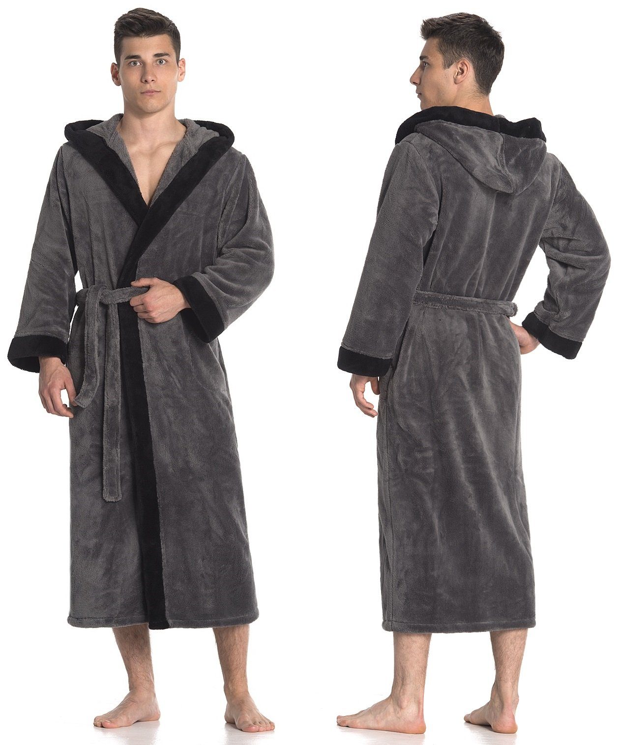 Di Vadini Bademantel Di Vadini UNISEX Herren Damen Bademantel PRATO mit Kapuze, wadenlang, Polyester, Weitenverstellung