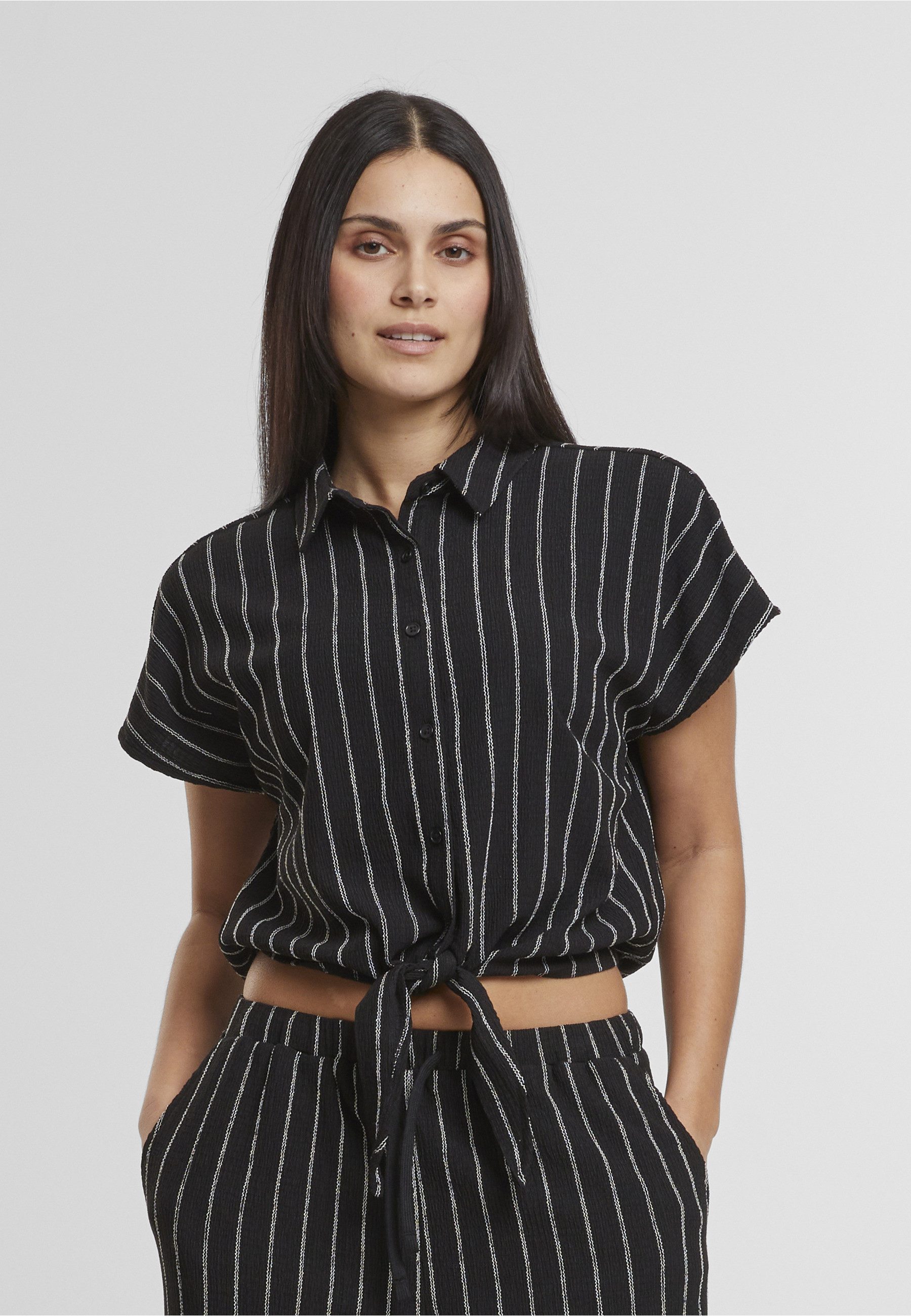 URBAN CLASSICS Klassische Bluse Urban Classics Ladies Structured Striped Tied Blouse