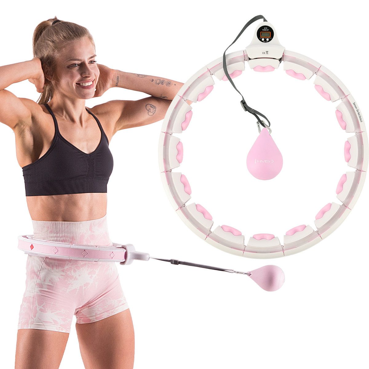 HMS Hula-Hoop-Reifen Hula Hoop SET mit Zähler und Plus Size Bauchgürtel Fitnessring, aktives Training für den ganzen Körper