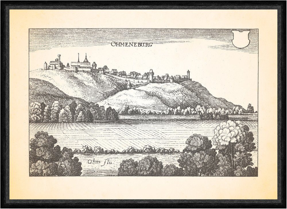 Kunstdruck Ohmeneburg Burg Amöneburg Basaltkegel Ostland Kreuz Faks_Merian 0092