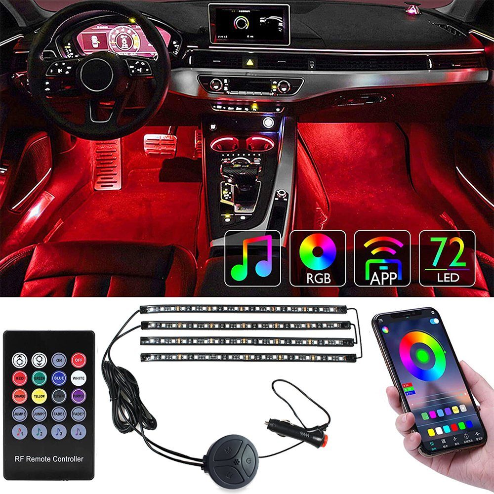 zggzerg LED Stripe LED-Innenbeleuchtung Auto, 4 LED Streifen mit APP und  Fernbedienung