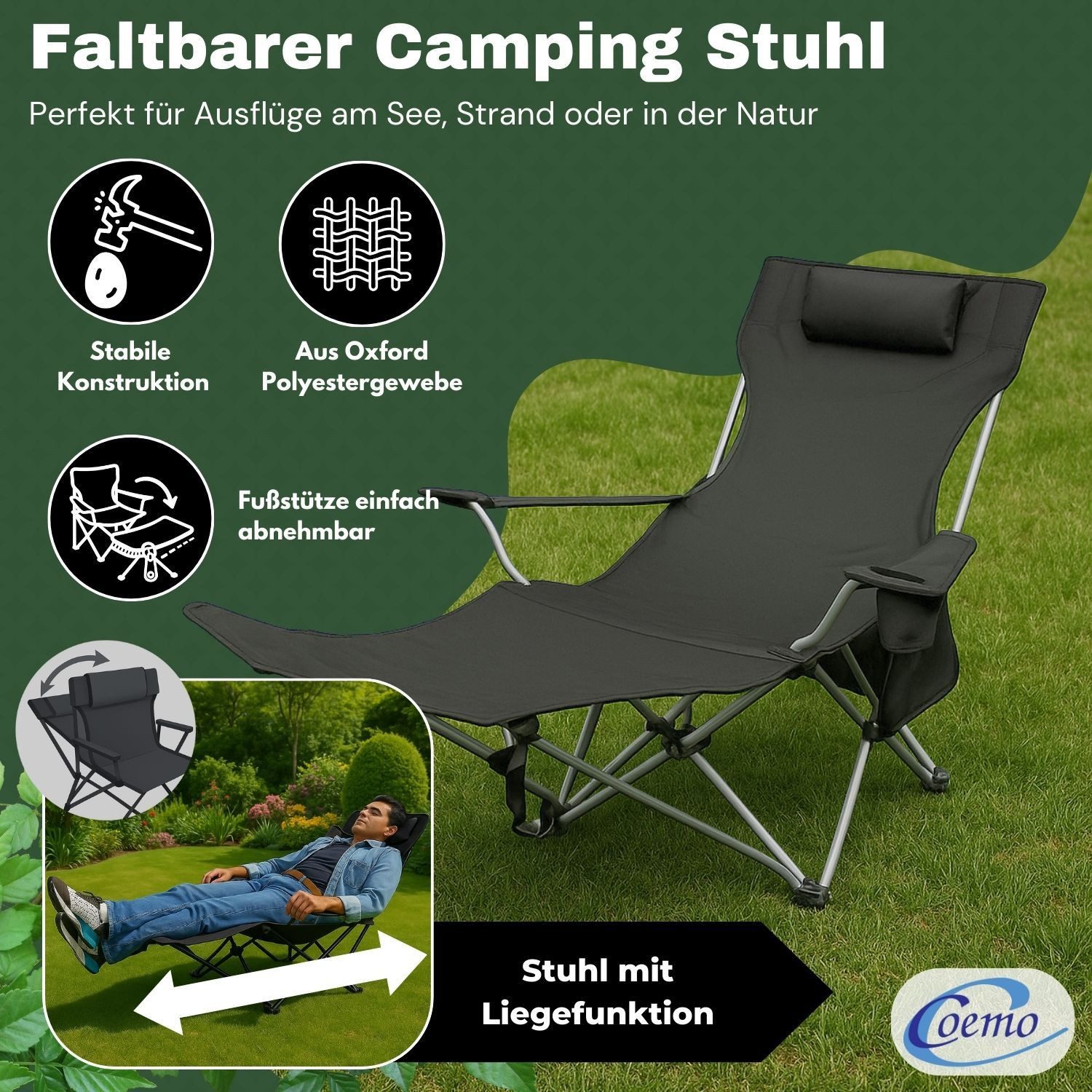 Coemo Gartenstuhl, Liegestuhl klappbar, Gartenstuhl Outdoor-Stuhl günstig online kaufen