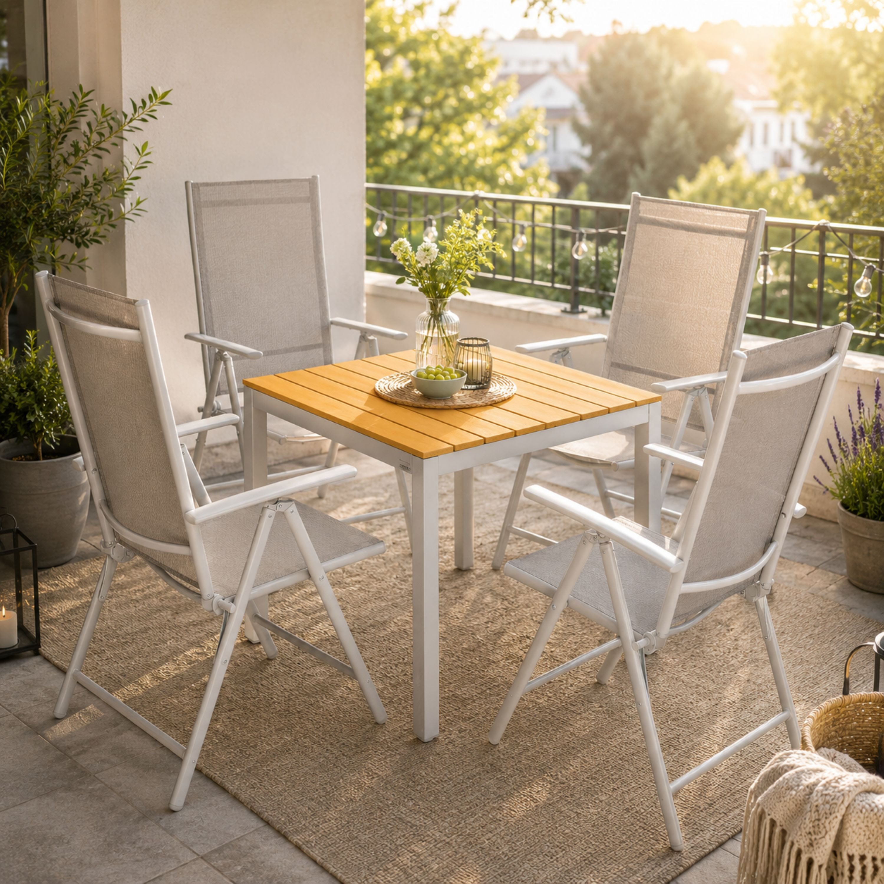 Casaria Garten-Essgruppe WPC Bern, (5-tlg), Aluminium 8-fach Verstellbar Hochlehner Stühle Klappbar WPC