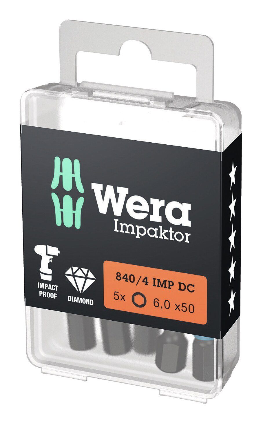 Wera Bit-Set, Bit-Sortiment Impaktor 1/4" DIN 3126 E6,3 Innensechskant 6 x 50 mm