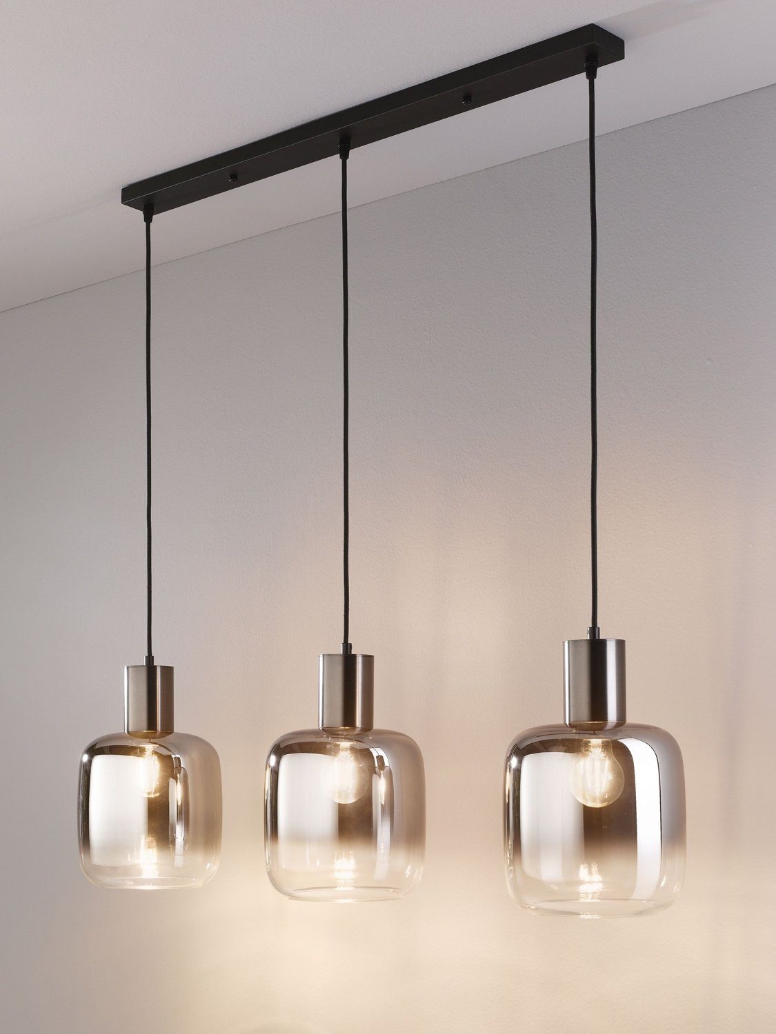 casa NOVA Pendelleuchte SVENJA, 3-flammig, Schwarz, Metall, Rauchglas, ohne Leuchtmittel, Hängeleuchte, Hängelampe