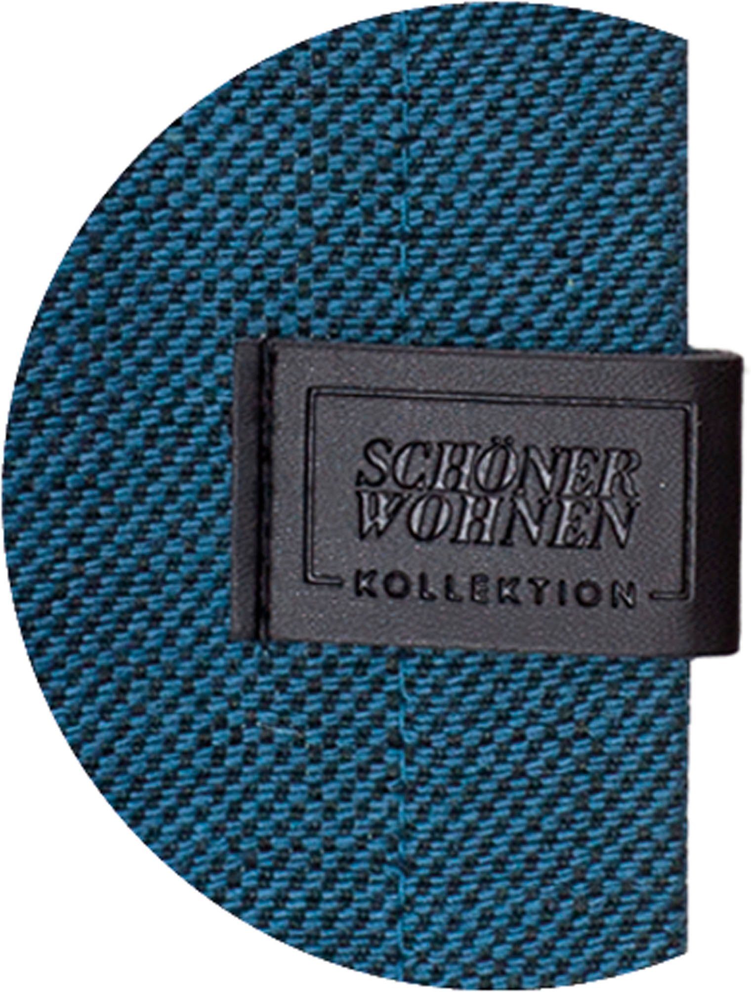 Vorhang Solo, SCHÖNER WOHNEN-Kollektion, Multifunktionsband St), blickdicht, blau Jacquard, Lederapplikation (1 mit