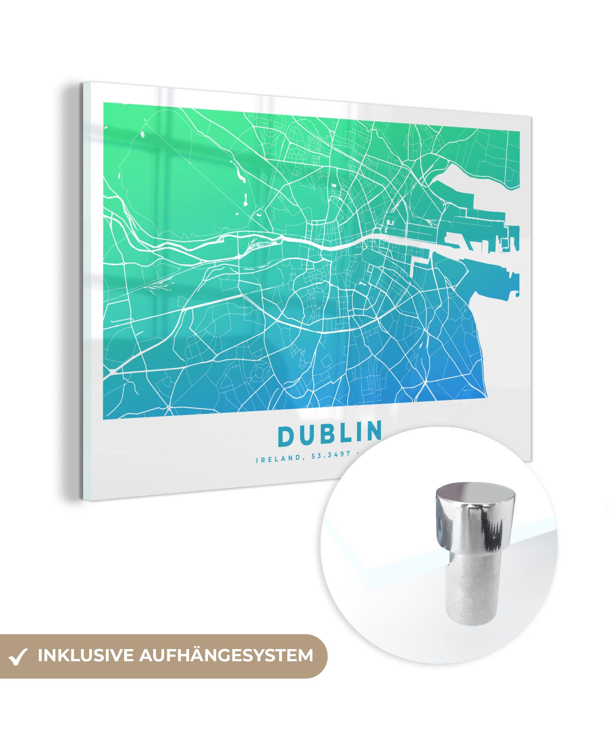 MuchoWow Acrylglasbild Dublin - Irland - Stadtplan, (1 St), Acrylglasbilder Wohnzimmer & Schlafzimmer