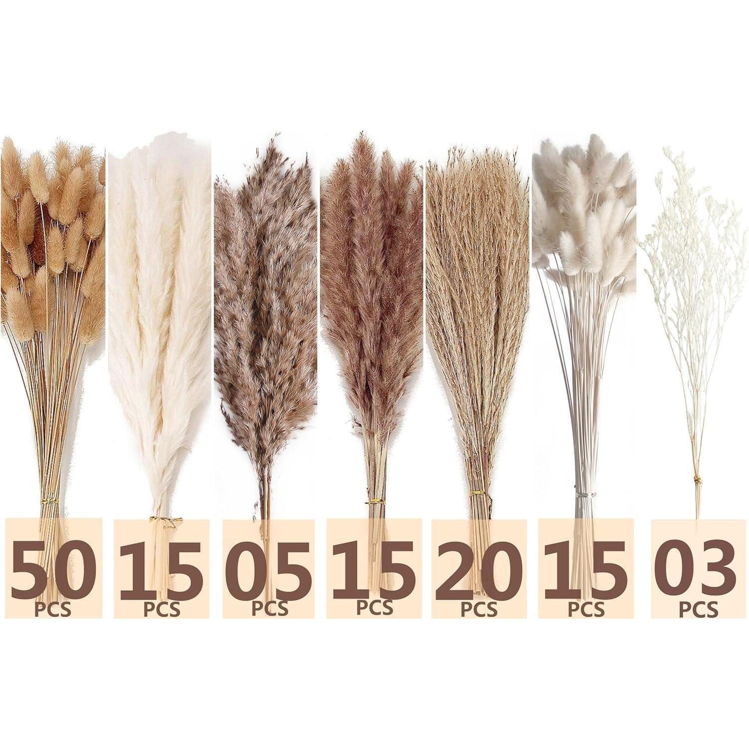 Trockenblume Getrocknete Pampasgras-Deko 128 Stück Hochzeit Boho Heimtischdeko, LuxusKollektion