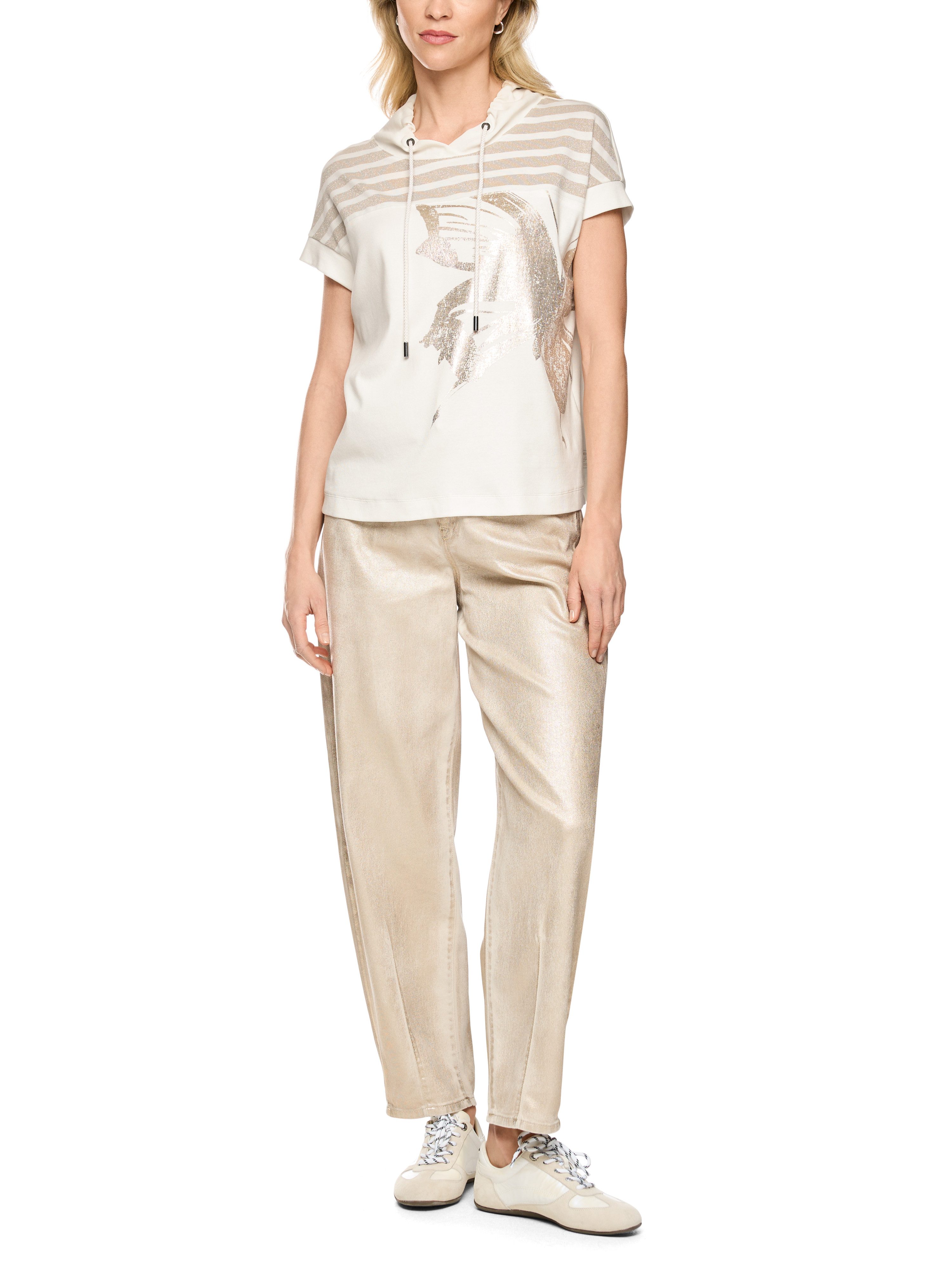 Marc Cain Shirtbluse Golden Hour Premium Damenmode mit Lurex und Gold-Print