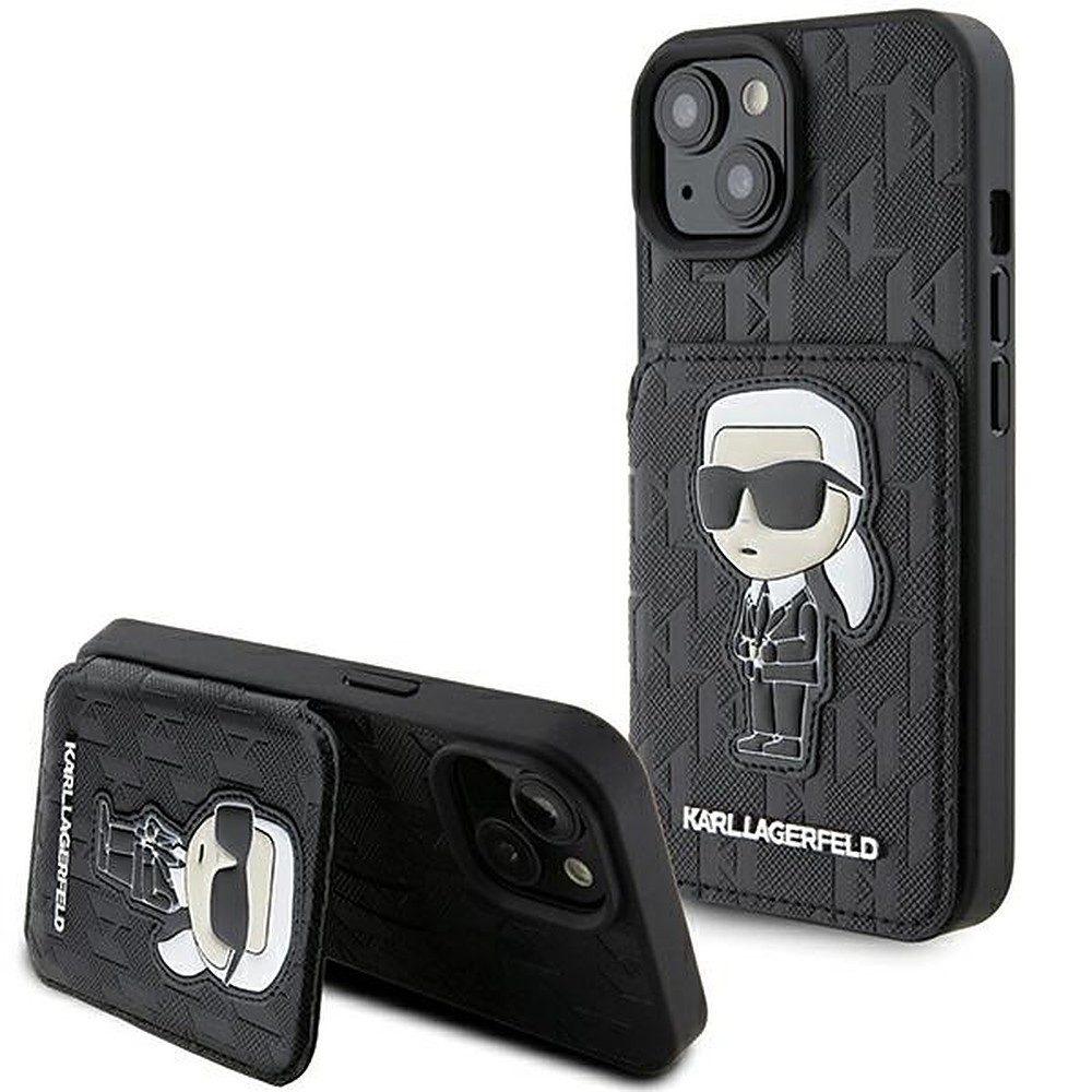 KARL LAGERFELD Handyhülle Schutzhülle Kartenfach Aufstellfunktion 6,1", Kartenfach, Standfunktion, Ikonik-Patch