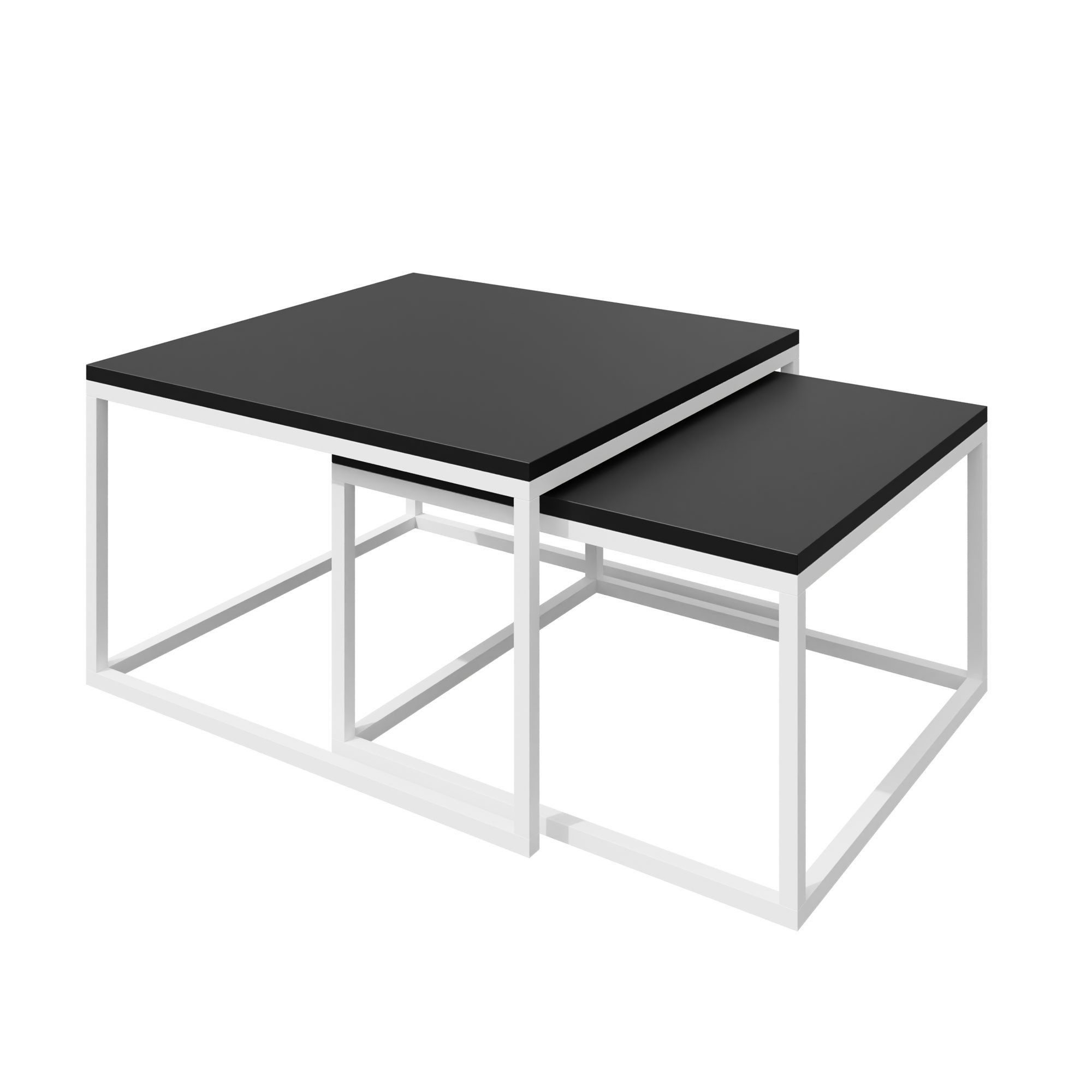 Lookway Couchtisch YOSHI 2in1 mit Tischplatte in Schwarz Matt (2er-Set), Breite: 70 cm und 60 cm