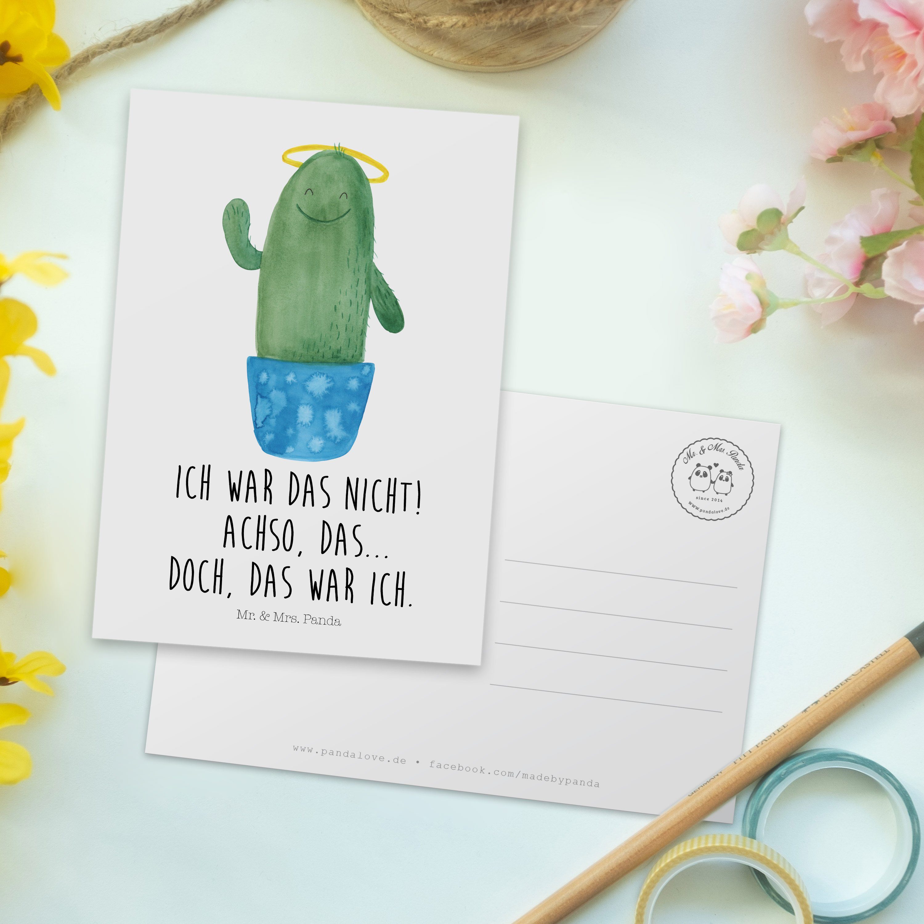 Panda Geschenk, Grußkarte, lustig, Kaktus - Mr. Weiß Kakteen - Postkarte & Freundin, Mrs. Heilig