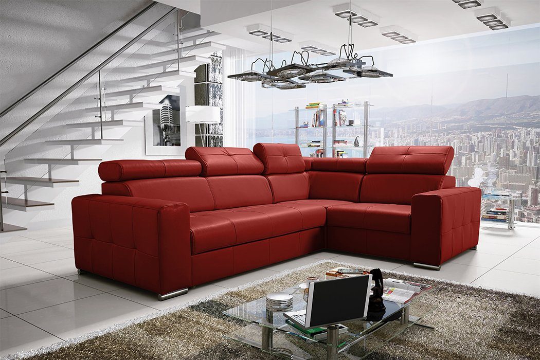 JVmoebel Ecksofa, Ecksofa Couch Polsterung Wohnzimmer Leder L-Form Rot