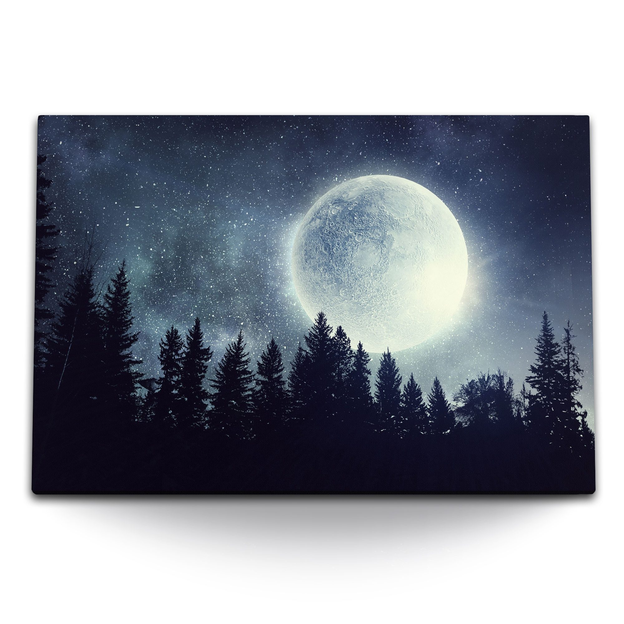 Leinwandbild 120x80cm Wandbild auf Leinwand Vollmond Mond Sterne Sternenhimmel Tann