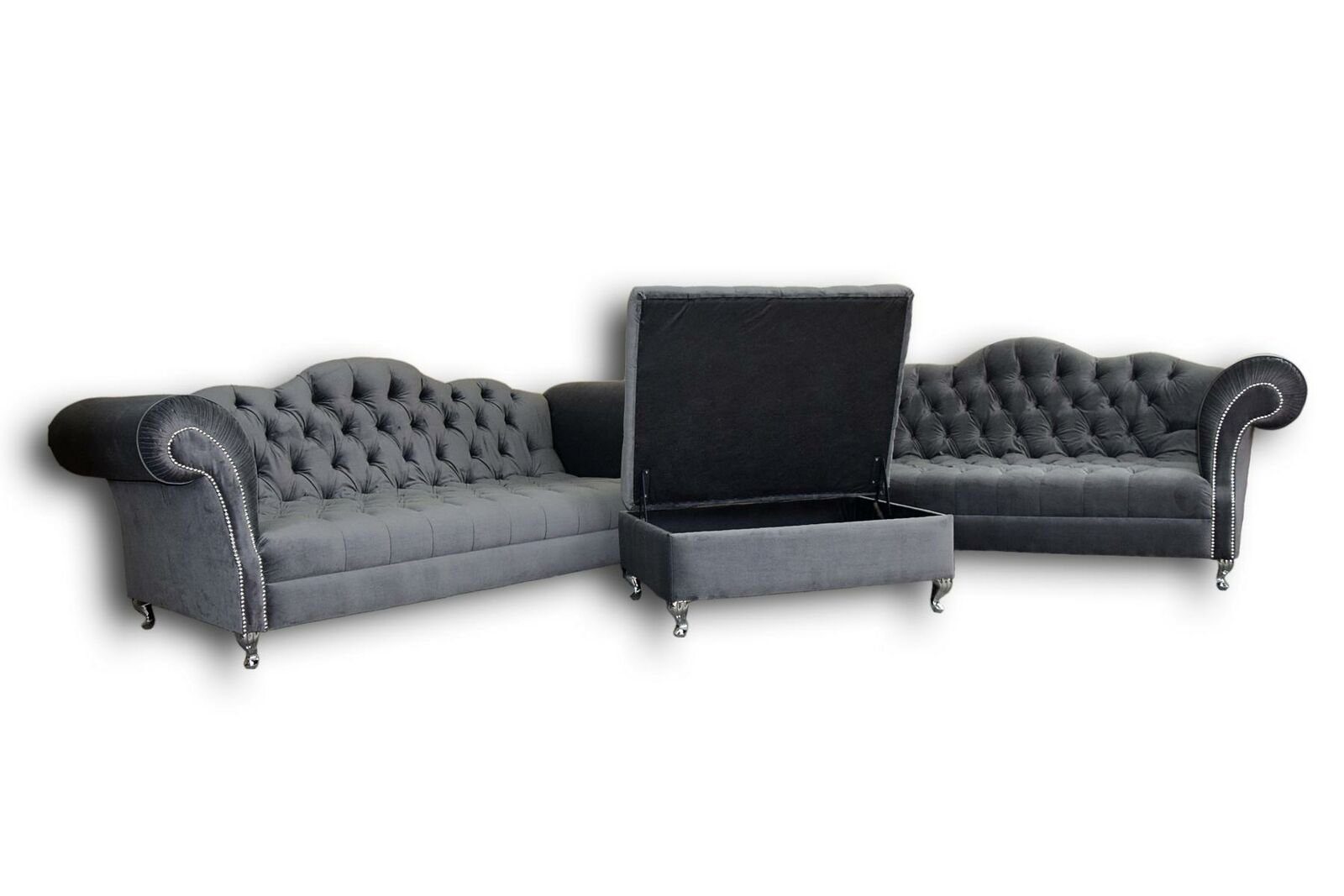 in JVmoebel Designer Sofagarnitur Sofa 4+3 Made Chesterfield Couch Europe Textil, Hocker