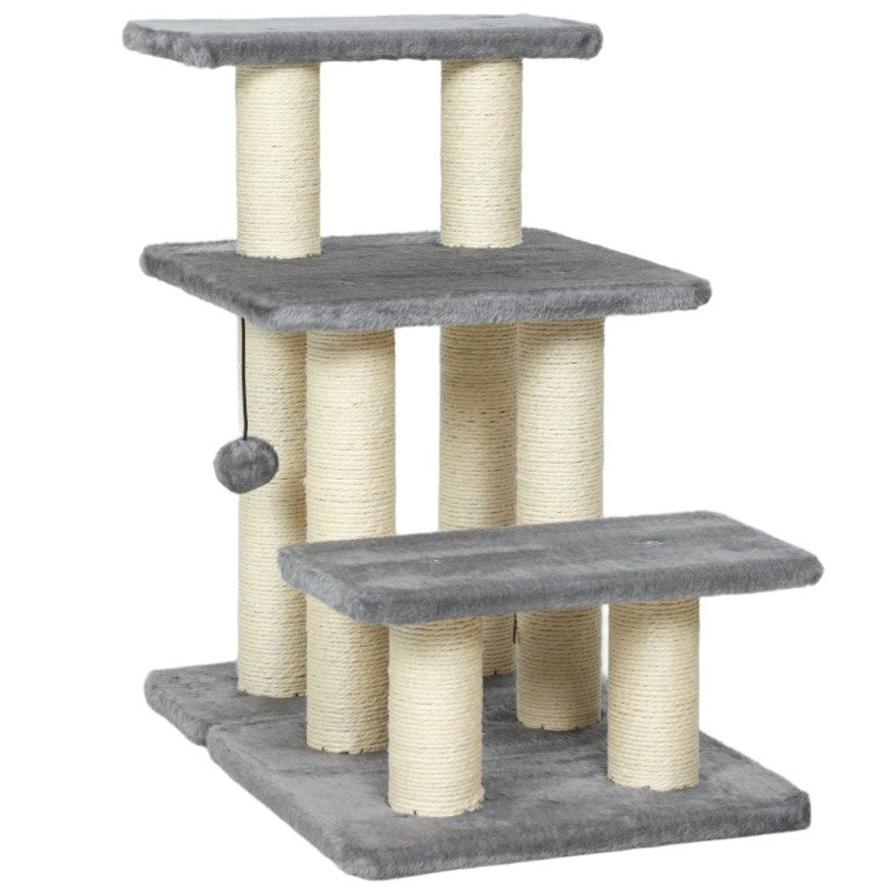 MIBODE Haustiertreppe Hundetreppe 3 Stufen, 54 cm, Sisal-Kratzbäume, Spielball