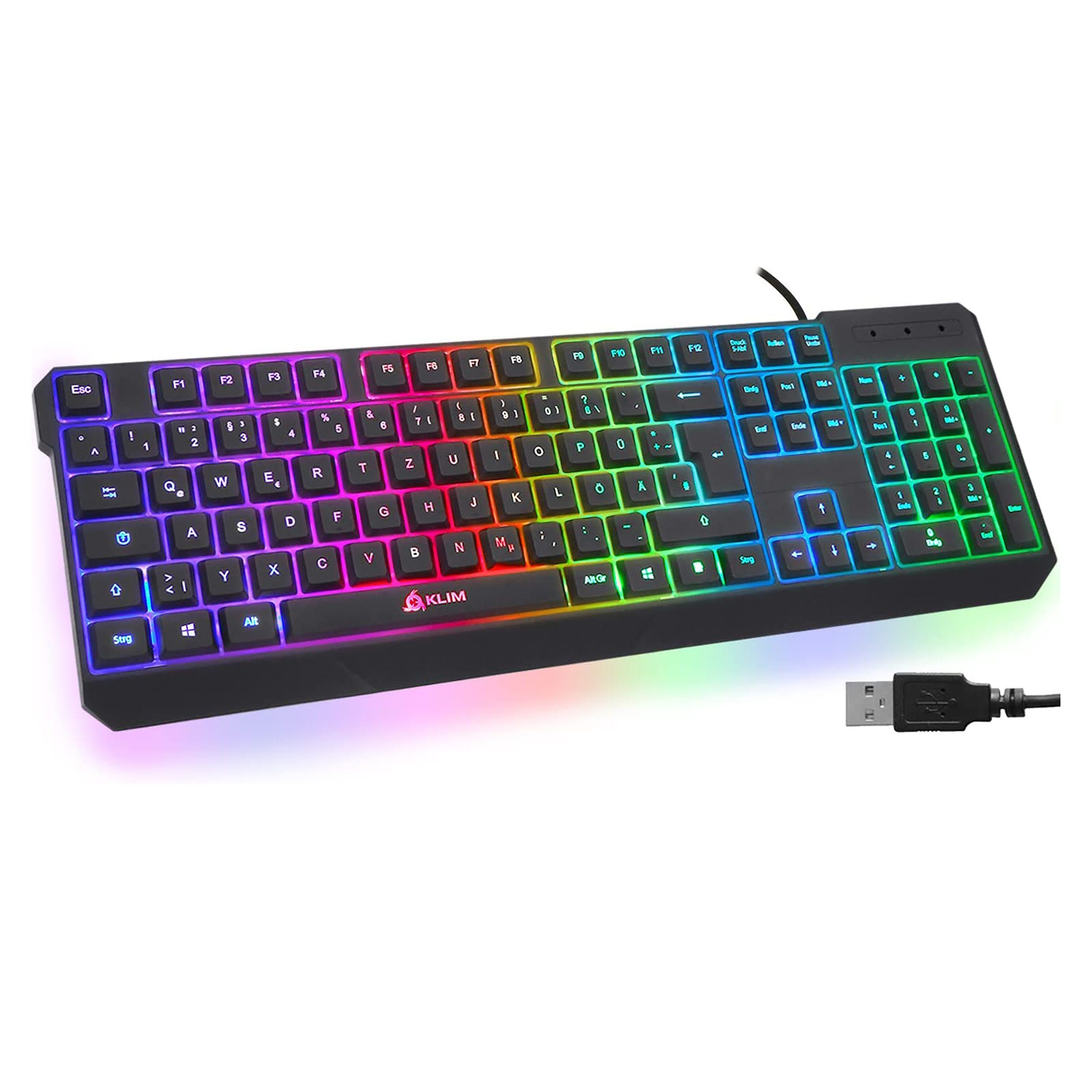 KLIM Chroma Gaming Tastatur, hintergrundbeleuchtete Tasten, Anti Ghosting Gaming-Tastatur (Deutsche Tastenbelegung, ergonomische Gaming Keyboard)