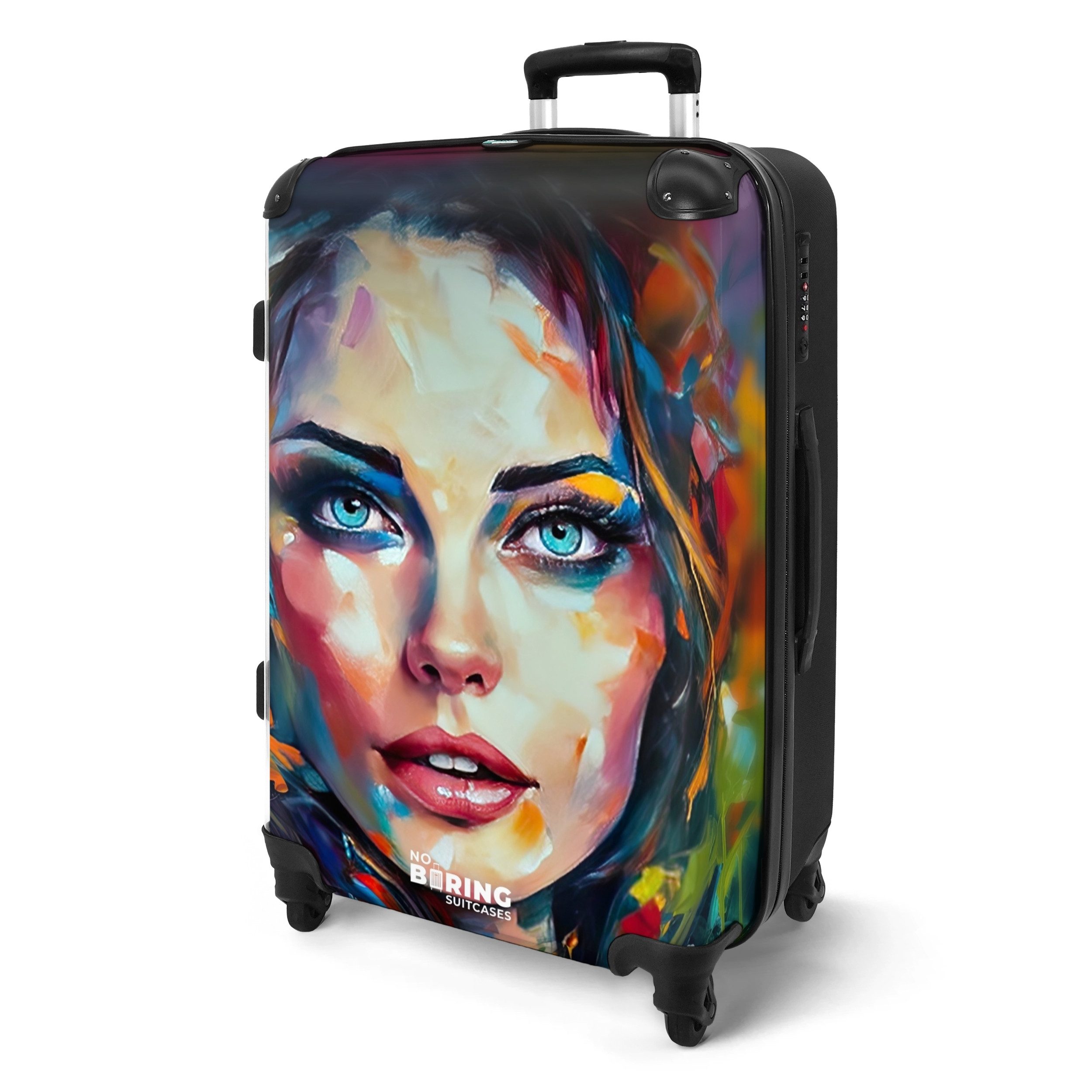 NoBoringSuitcases.com© Hartschalen-Trolley Gesicht - Frau - günstig online kaufen
