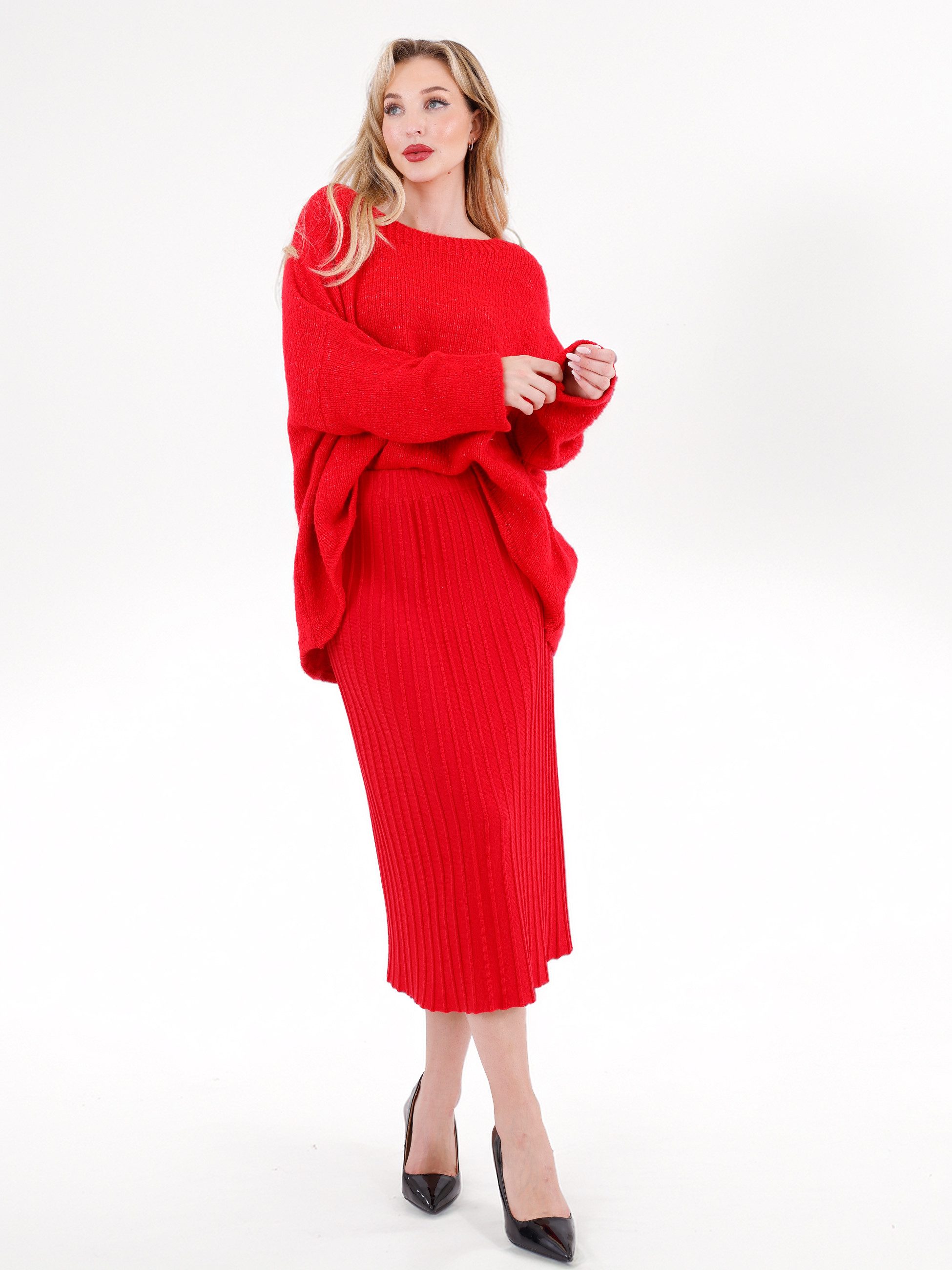 YC Fashion & Style Strickrock Rippstrick Rock in Midilänge – elastischer Bund, One Size (36–42) in Unifarbe