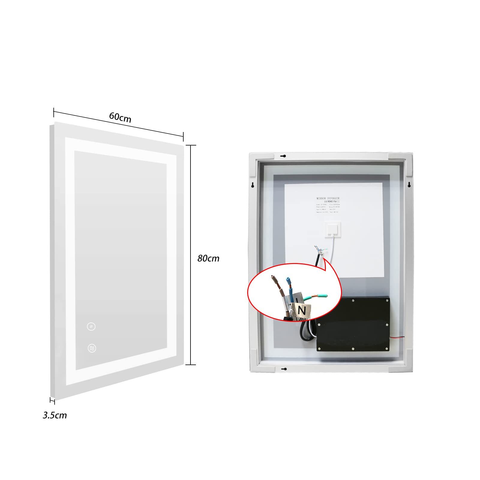 SaniteModar Badspiegel LED Badezimmerspiege, Ultrahell, beschlagfrei, dimmbar (1-St), IP44 wasserdicht, vertikal & horizontal montierbar, 70x90cm