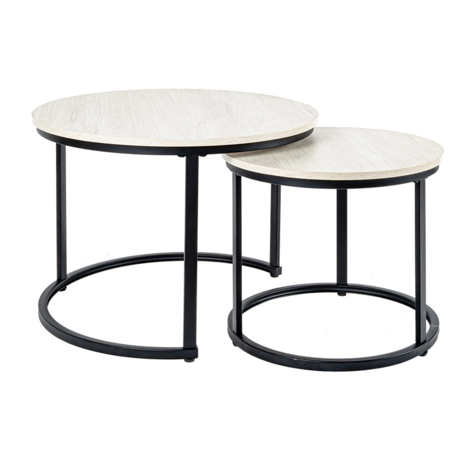 HawthyHome Couchtisch 2er-Set runde Beistelltische aus Holz & Metall (2-St), Moderne Kaffeetische für Wohnzimmer Schlafzimmer