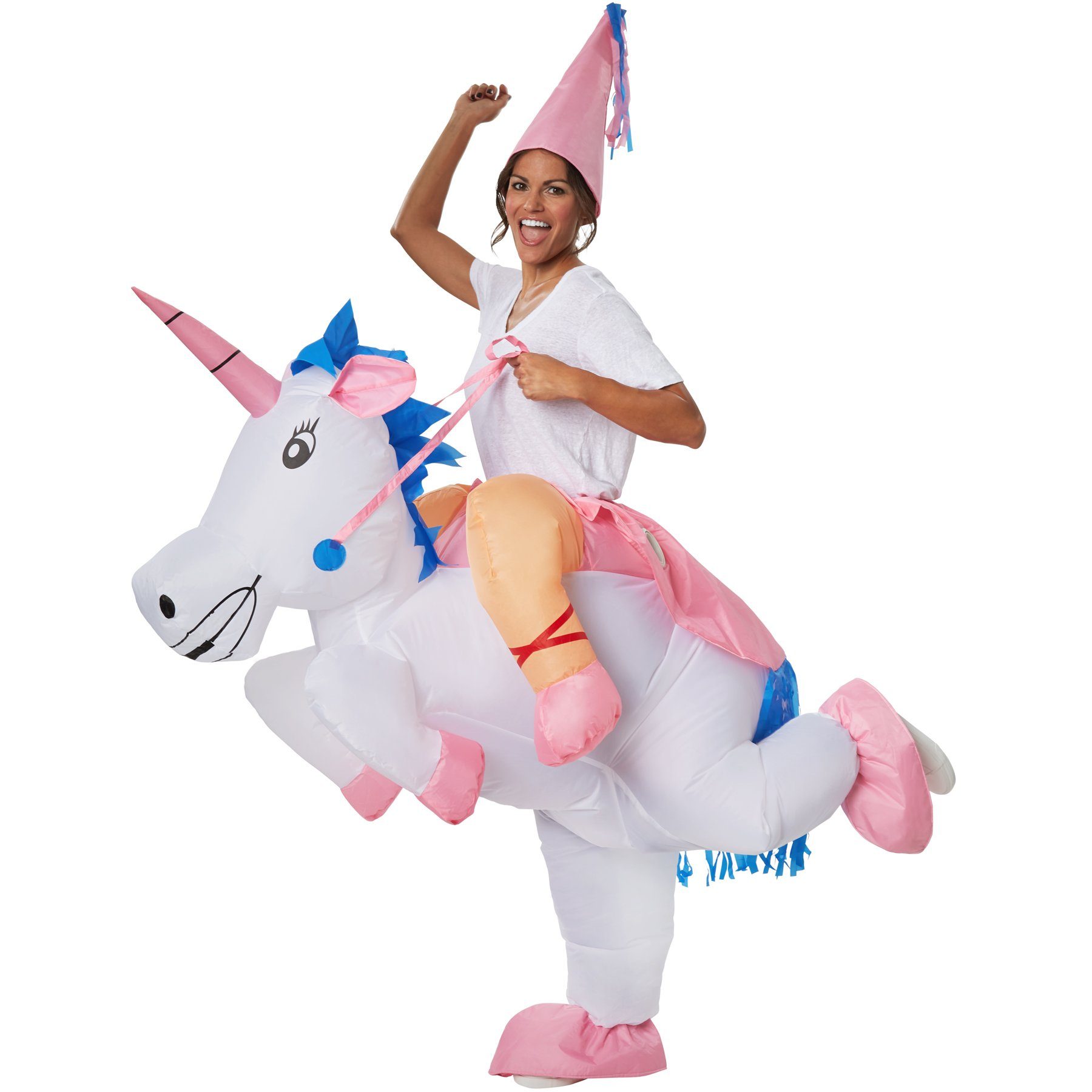 dressforfun Kostüm Pferd/Aufblasanzug, in weiß, Buntes Einhornkostüm mit rosa, Konfektionsgröße Einheitsgröße, In 30 Sekunden auf voller Größe