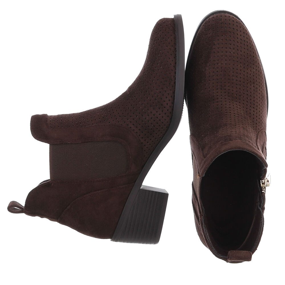 Ital-Design Modische Stiefelette mit Reißverschluss und Perforation Sommerboots (91261334) Blockabsatz Stiefeletten in Dunkelbraun