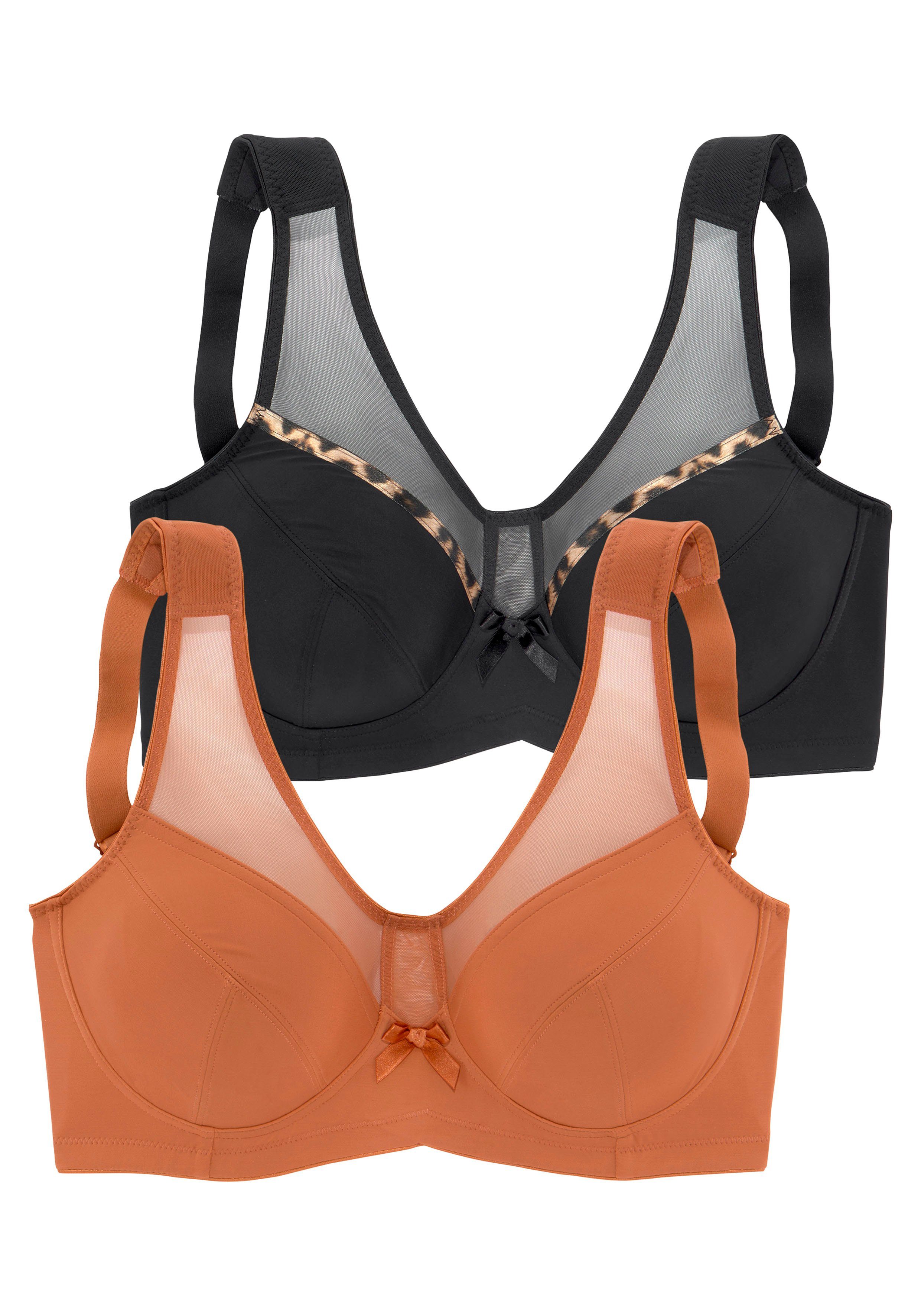 petite fleur Entlastungs-BH (Packung, 2 Stück) ohne Bügel mit modischem, transparenten Mesh Einsatz