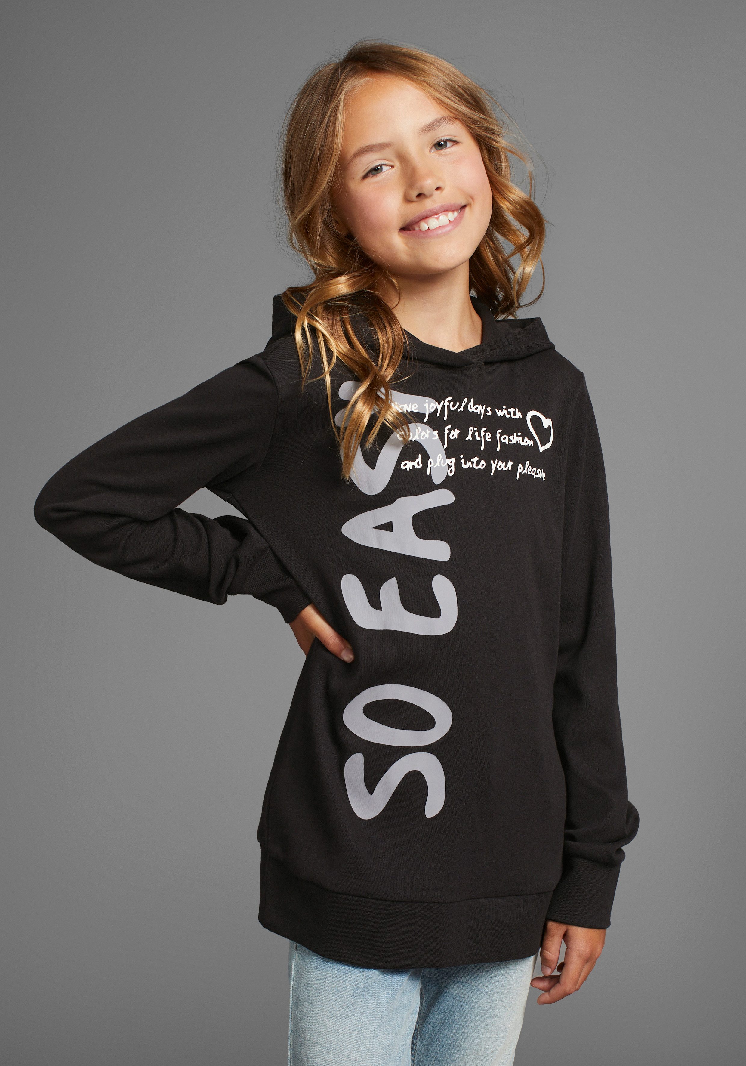KIDSWORLD Kapuzenshirt SO EASY - Print Langarm, Basic-Passform, mit modischen Drucken