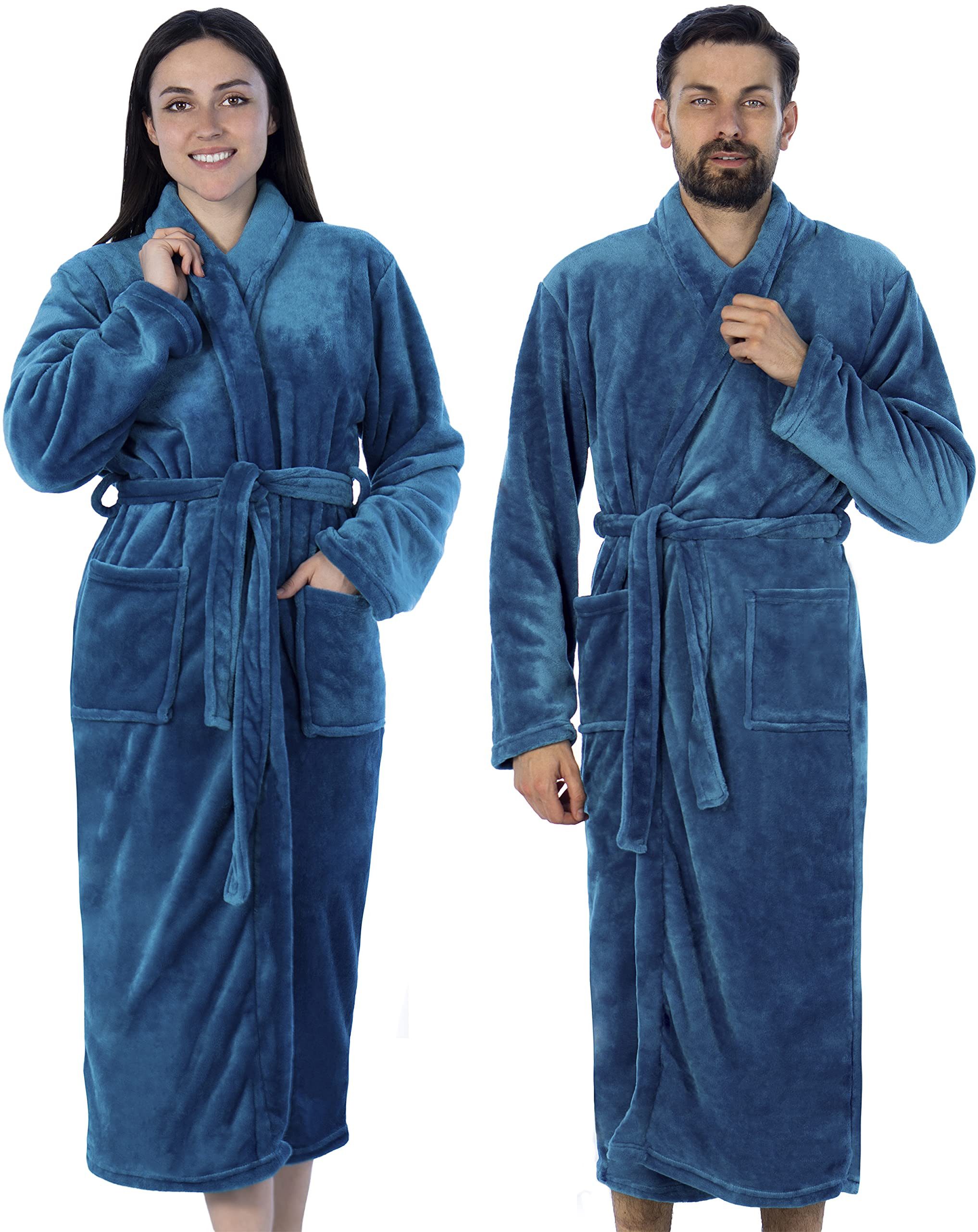 Gräfenstayn Unisex-Bademantel Damen Herren Kuschelfleece Bademantel Größe S-XXXL, warm & kuschelig, Waden bis Knöchellang, Fronttaschen, Gürtel, S-XXXL