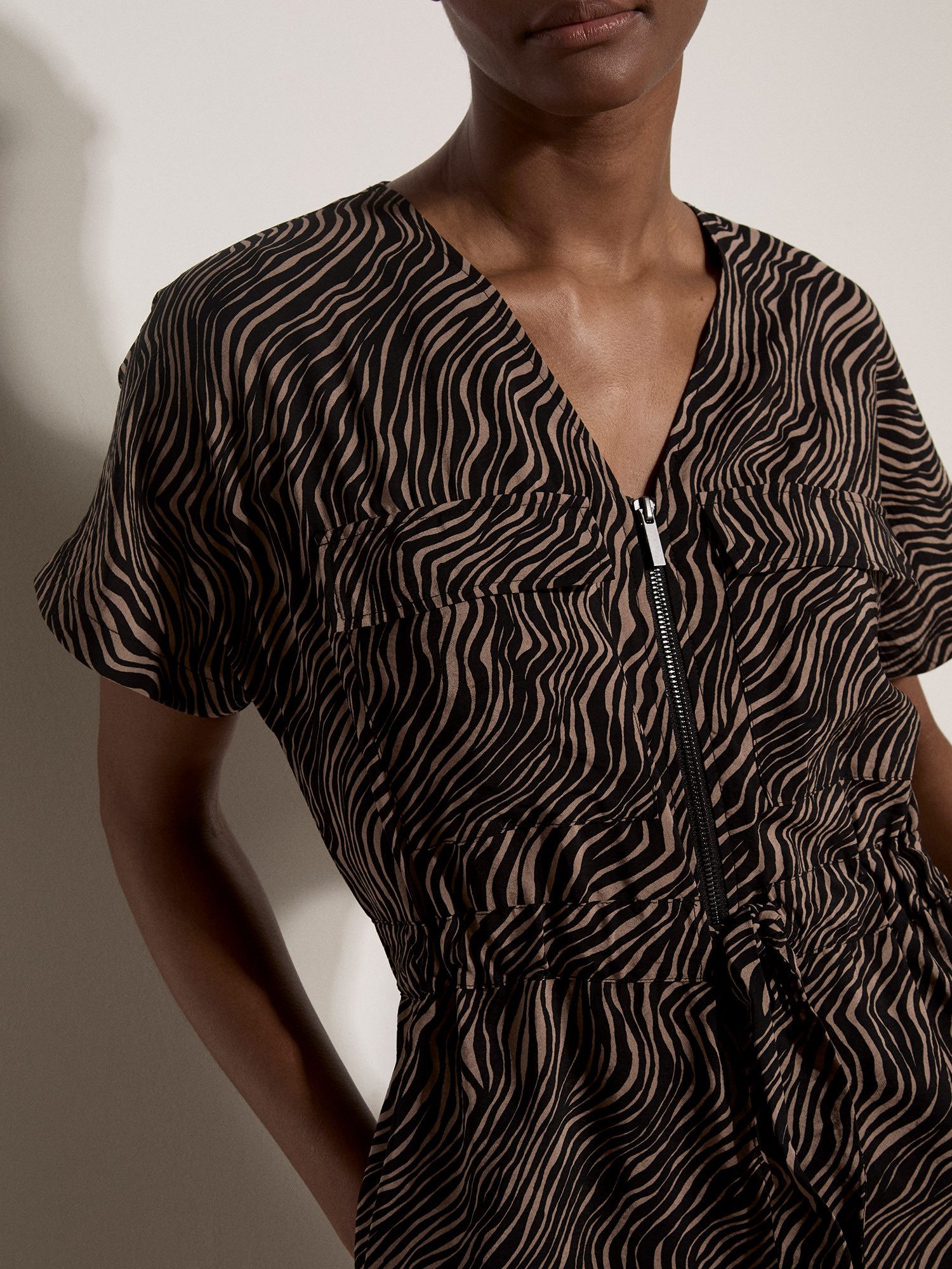Apricot Minikleid Minikleid mit Zebra-Print und Reißverschluss