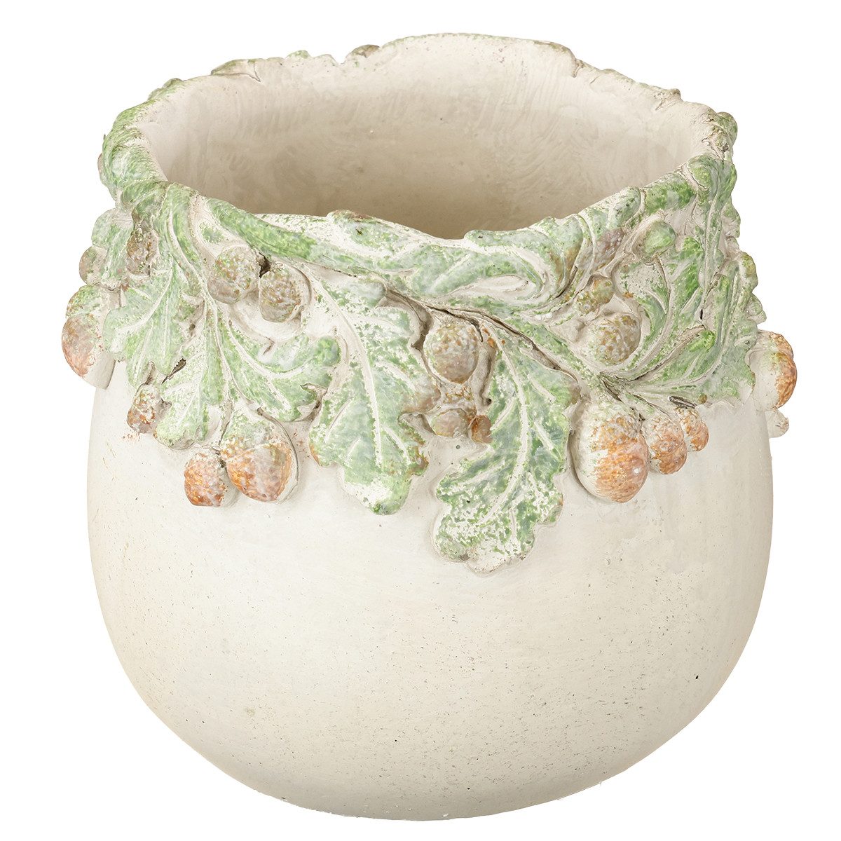 Viana Übertopf Herbstlicher Steinguss-Übertopf mit Eicheln und Blättermuste günstig online kaufen