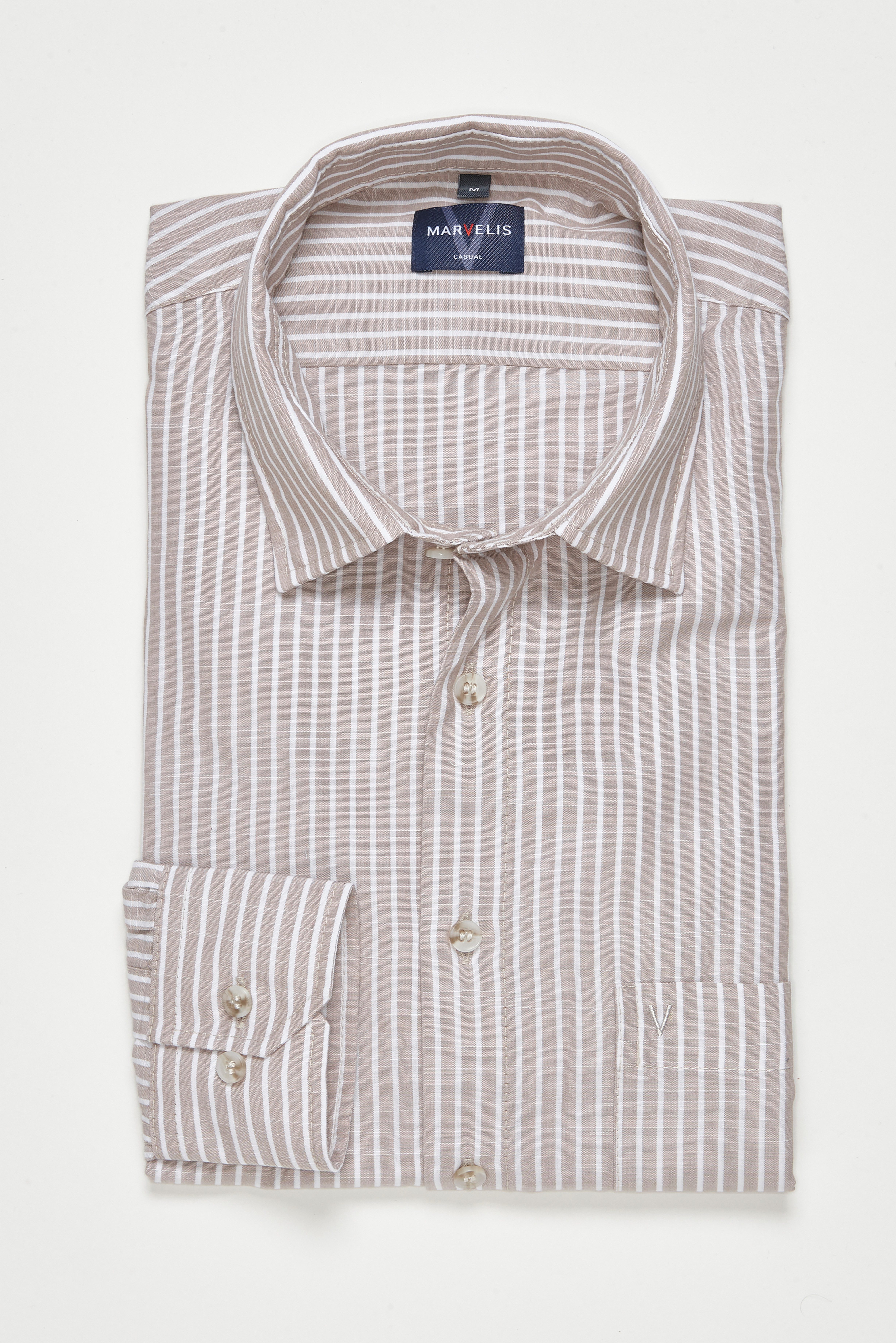 MARVELIS Langarmhemd im Streifen-Look, Businesshemd, Kentkragen