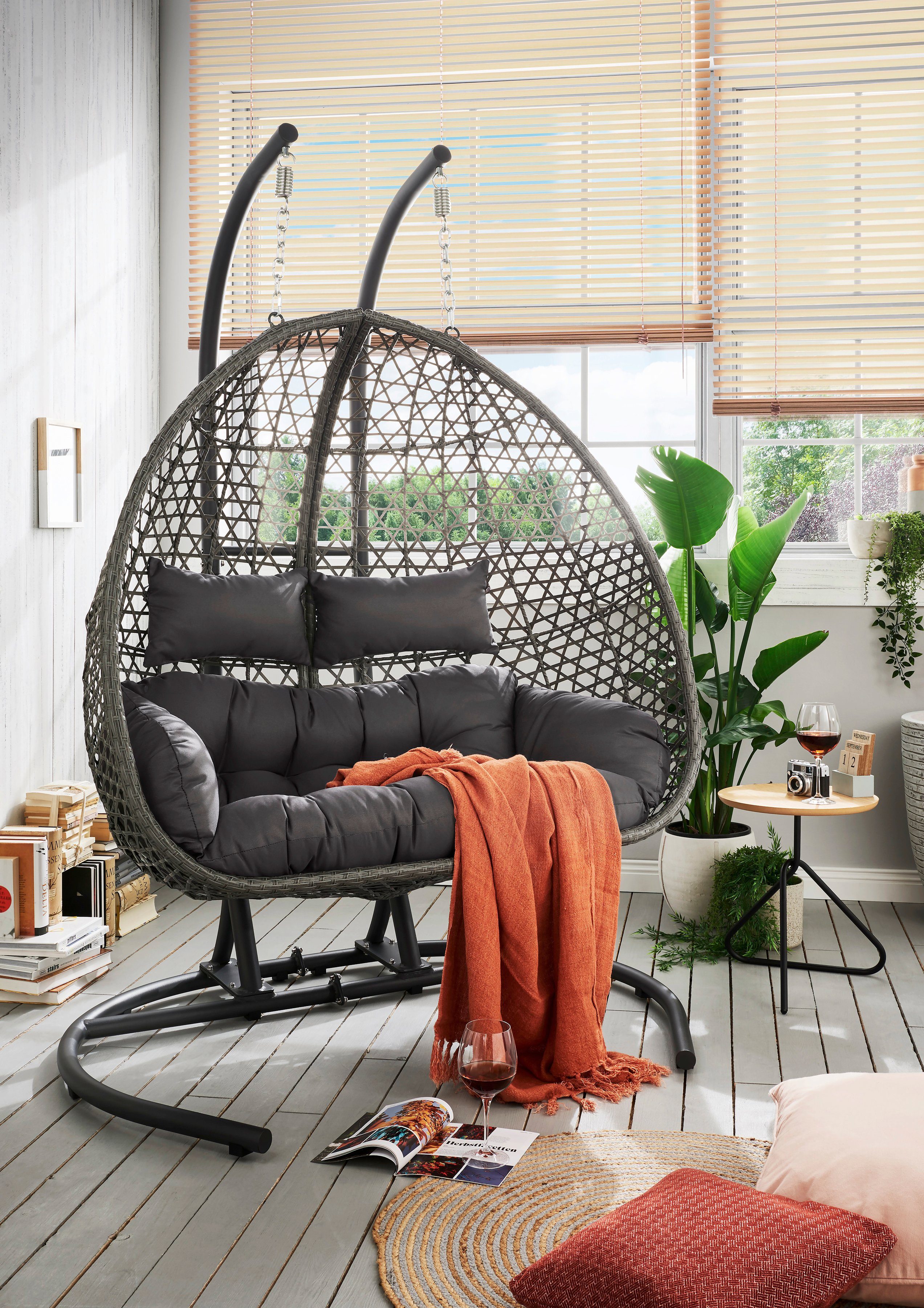 Destiny Hängesessel COCO DROP DOUBLE, Stahl, Polyrattan, mit Gestell, inkl. Auflagen