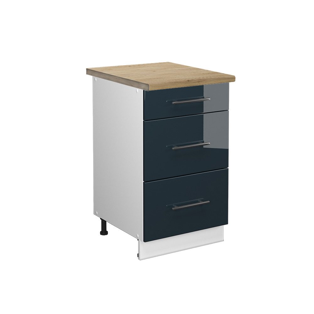 Vicco Unterschrank Fame-Line, Dunkelblau Hochglanz/Weiß, 50 cm, AP Goldkraft (1-St)