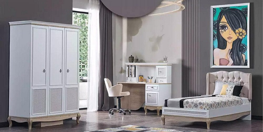 Xlmoebel Jugendzimmer-Set Möbelset für Kinderzimmer in Weiß mit Bett und Schreibtisch, (3tlg. Schlafzimmer Set(Kinderbett+Schreibtisch+Kleiderschrank), Hergestellt in Europa