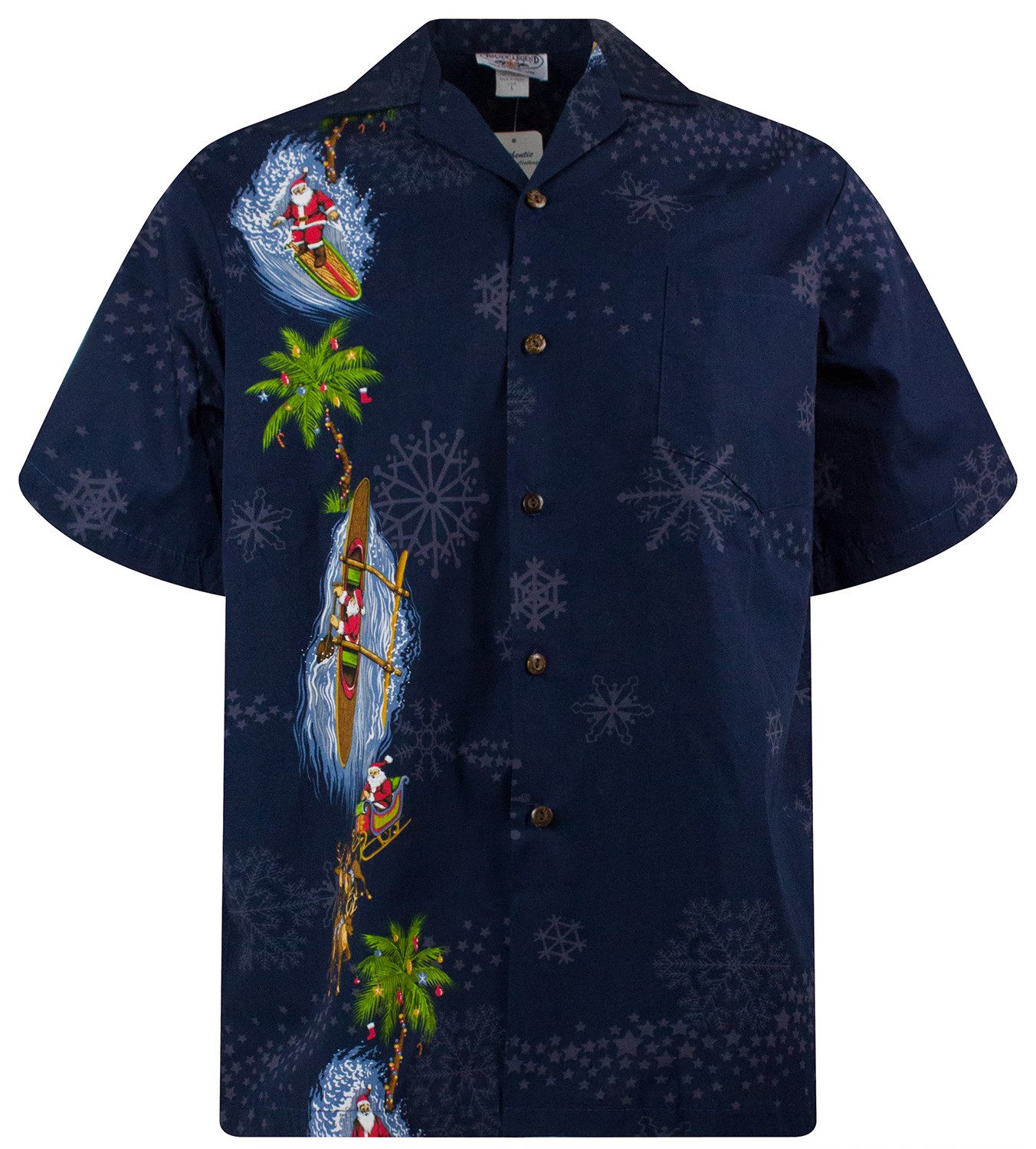 Pacific Legend Hawaiihemd Christmas Vertikal Original Hawaiihemd mit 100% Kokosnuss-Knöpfen