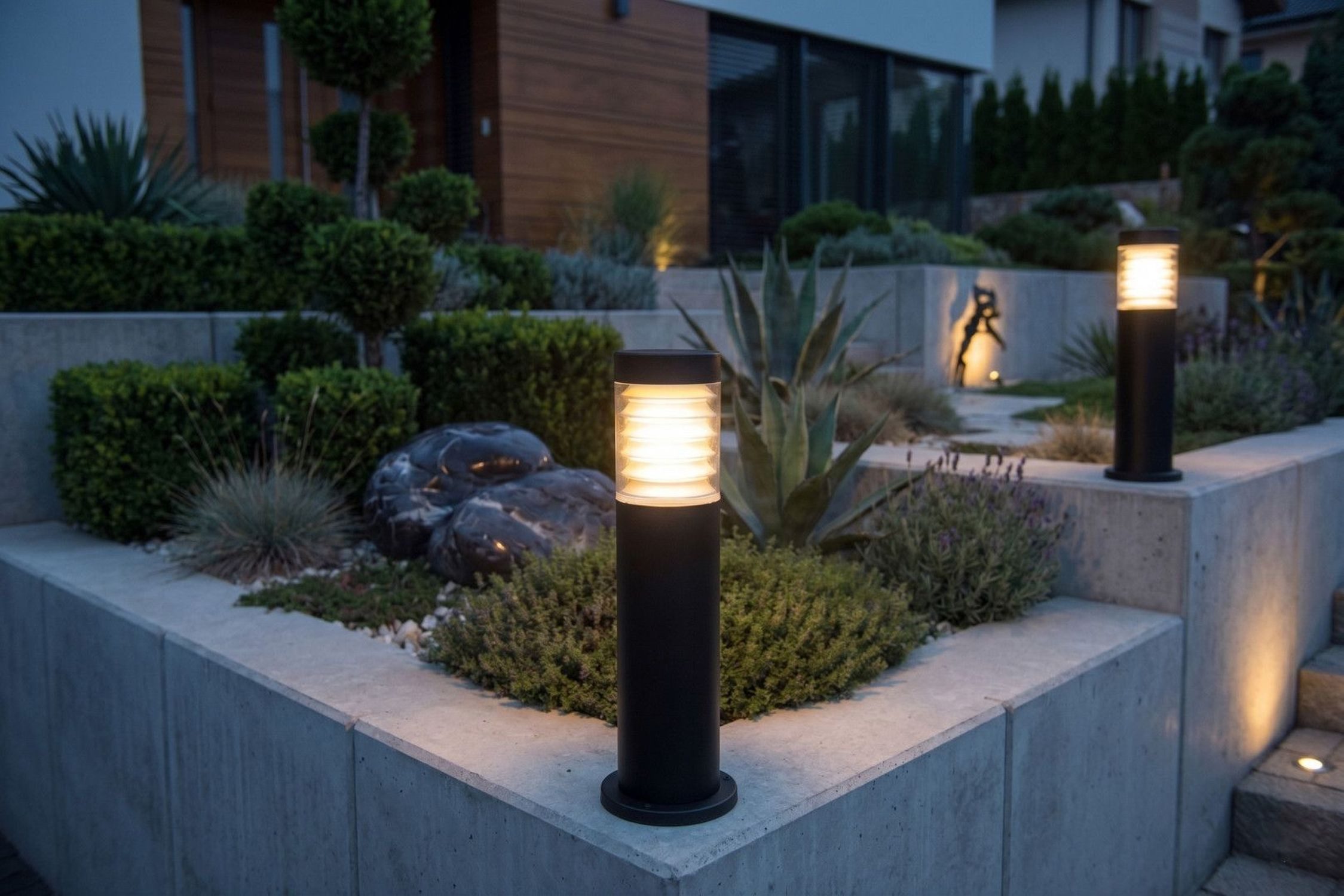 Licht-Erlebnisse Pollerleuchte JOJO, ohne Leuchtmittel, Edelstahl E27 IP44 75 cm hoch Schwarz rund Modern