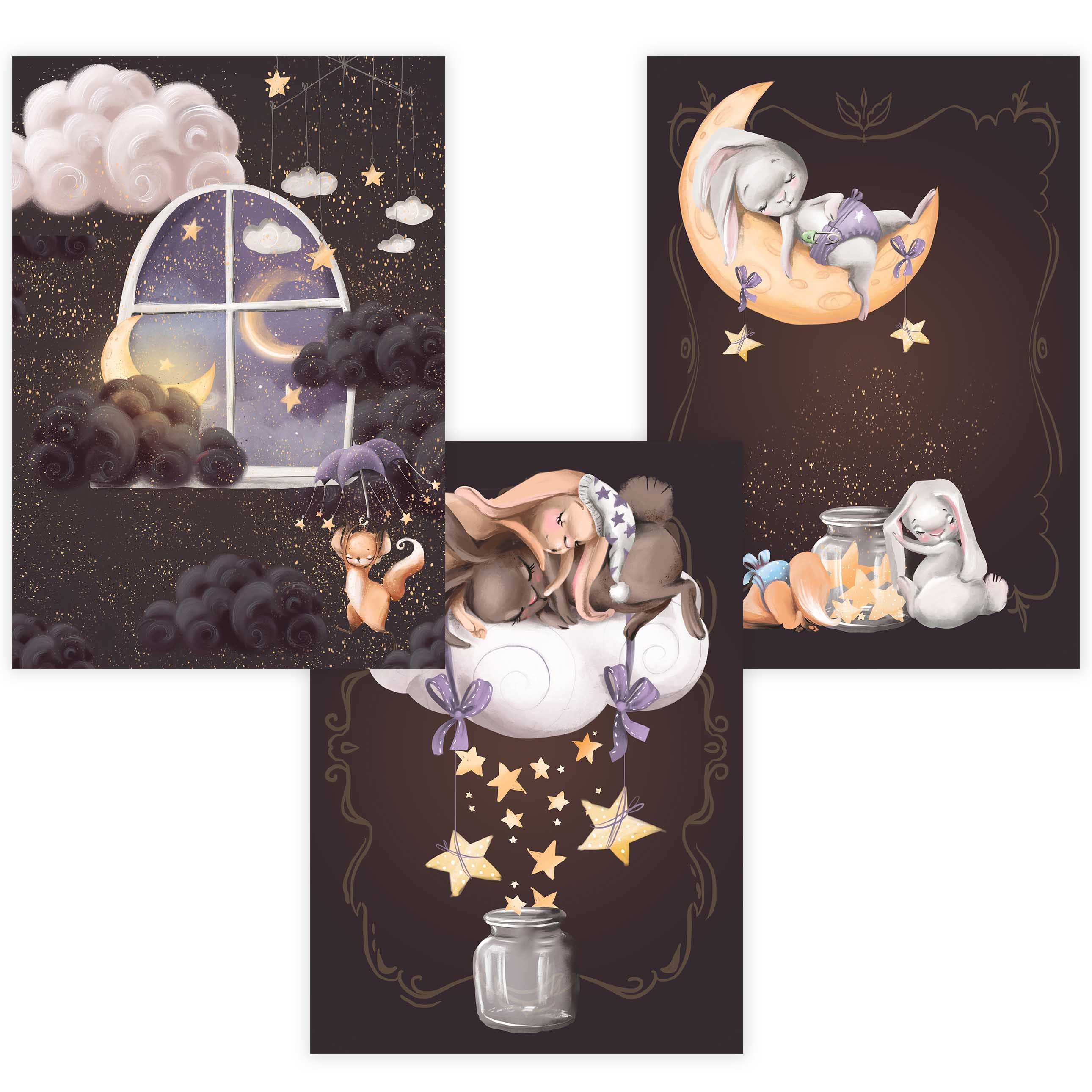 Poster Kinderzimmer Poster 3er Set Premium P712 / Sternenzauber